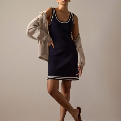 Contrast Piping Knit A-Line Mini Dress