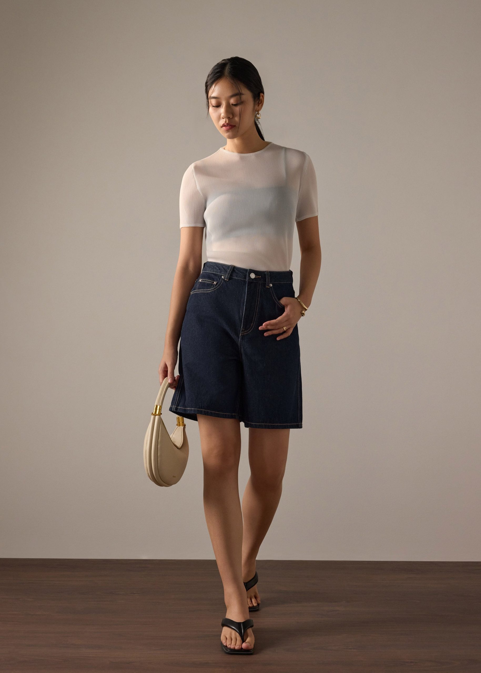 Megan Denim Mid Waist Bermuda Shorts - Image 4