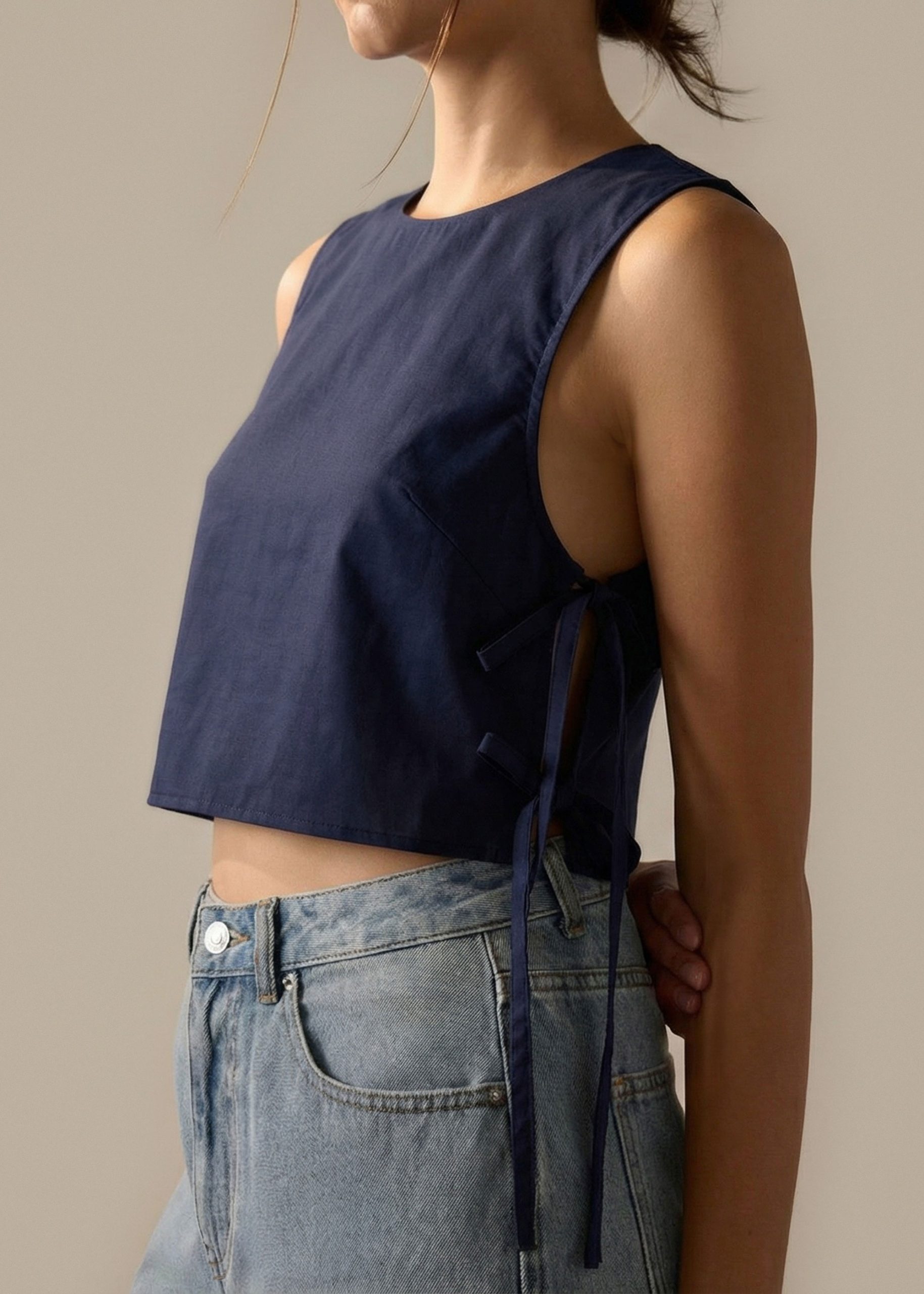 Multi-way Checkered Cotton Relaxed Top - Image 3