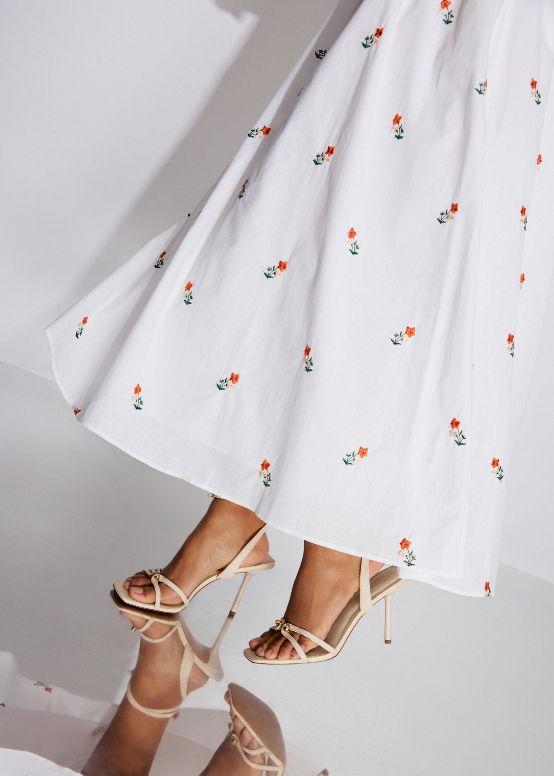 Cotton Floral Embroidery Camisole Fit & Flare Maxi Dress - Image 2