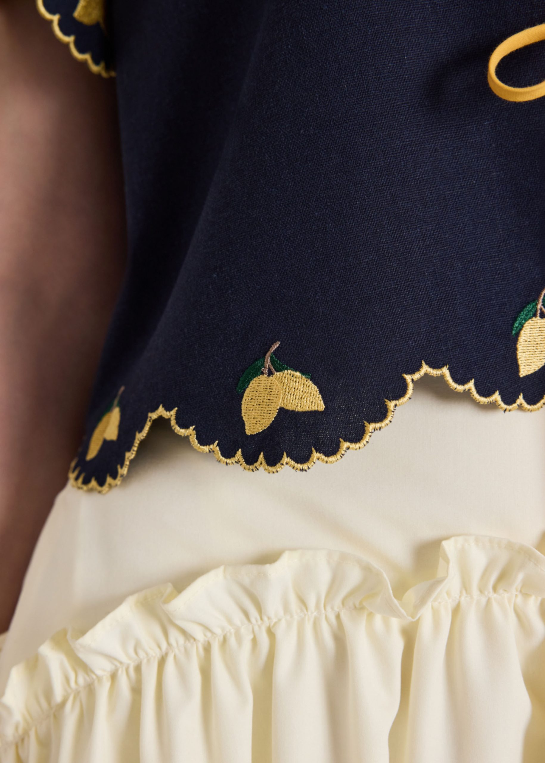 Embroidered Ribbon Tie Blouse - Image 6