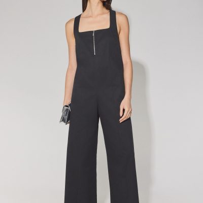 Lyocell Front Zip Cross Back Jumpsuit