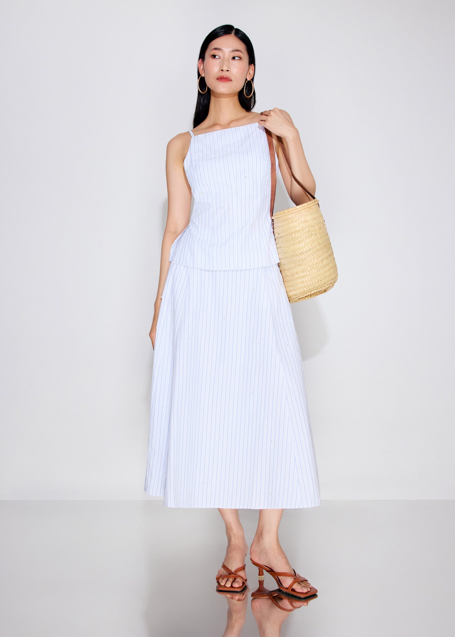 BraFree by LB Pearl Embellished Pinstripe Straight Neck Fitted Top - Image 6