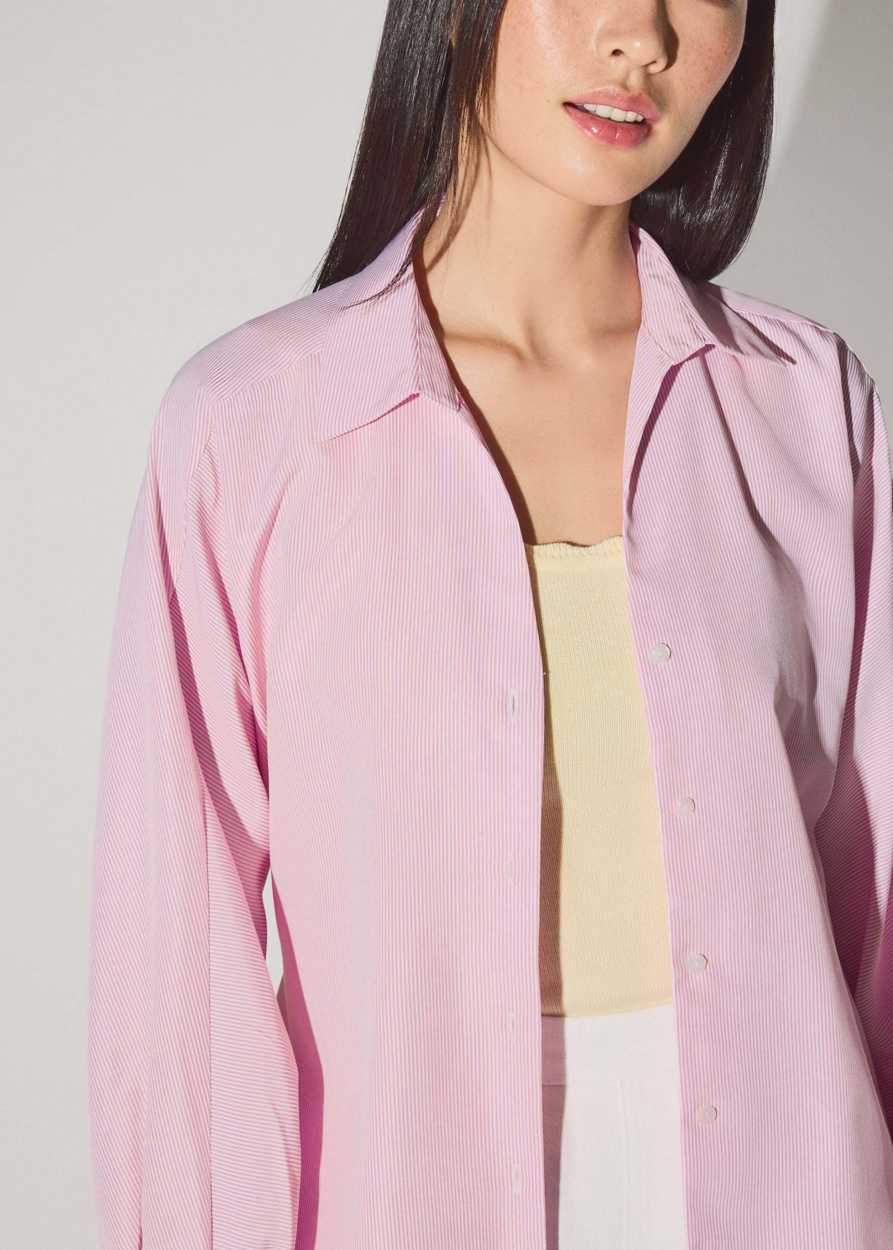 Striped Cotton Collared Puff Sleeve Button Down Top - Image 9