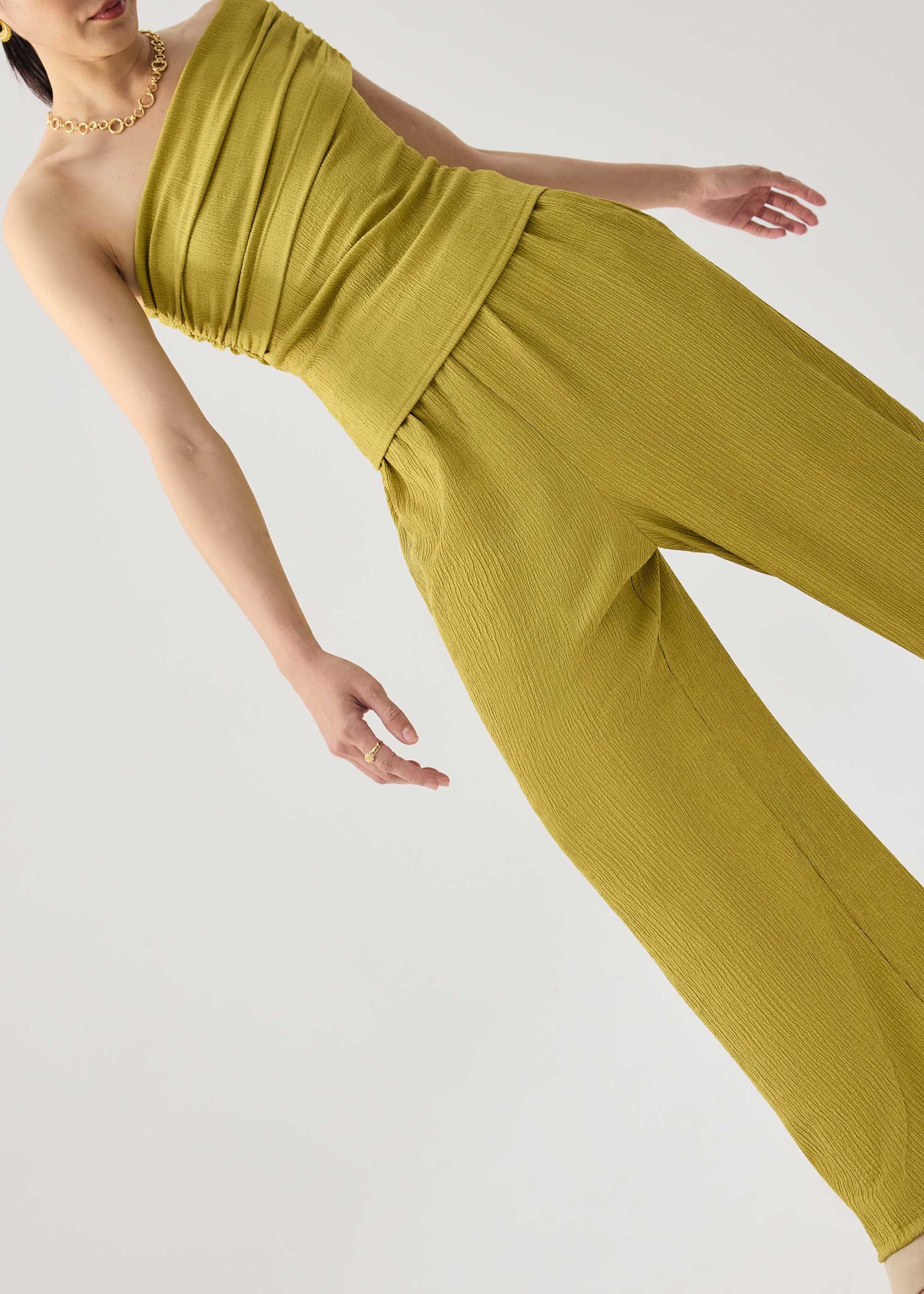 Elastic Crinkled Jersey Wide Leg Pants