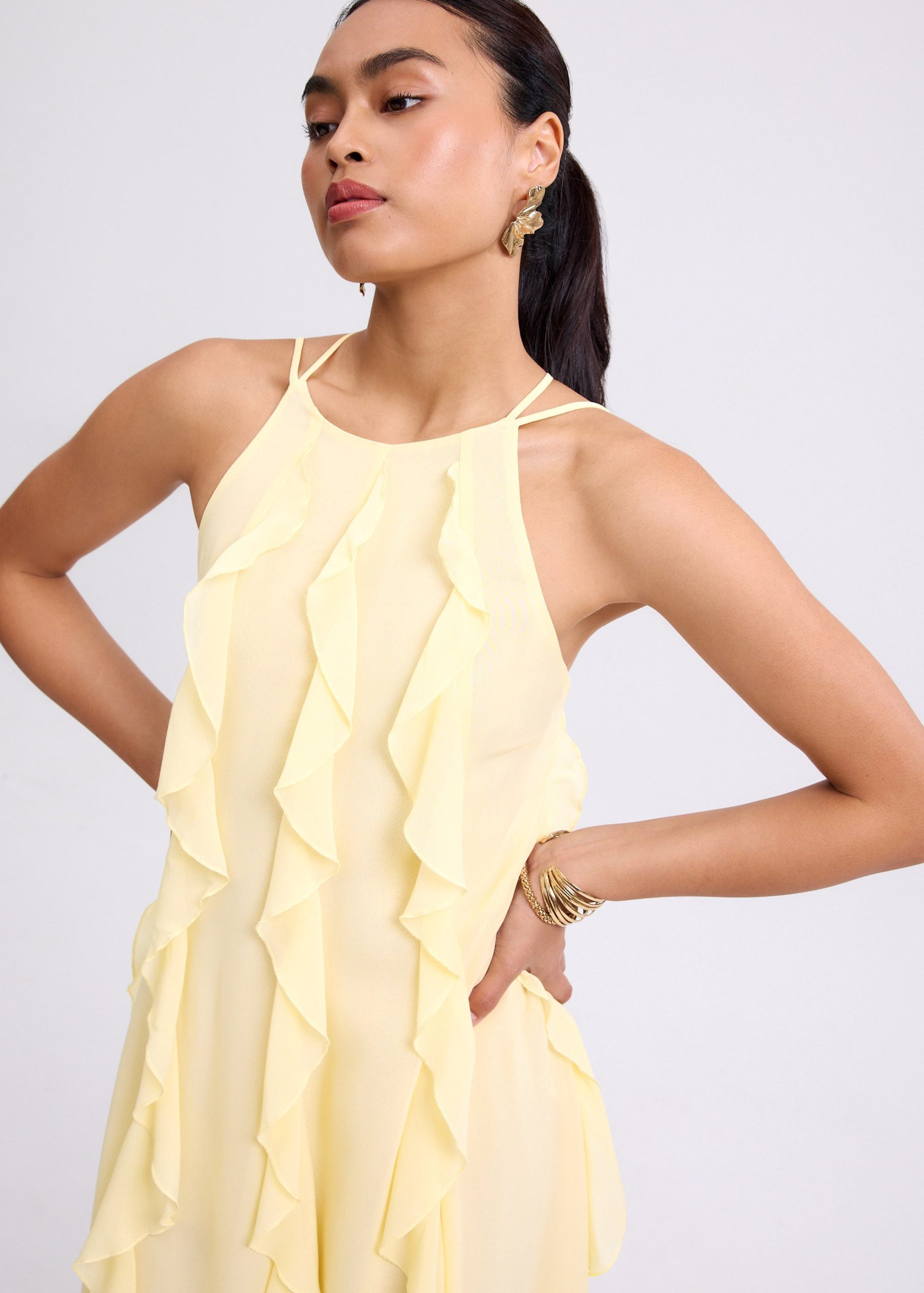 Georgette Halter Trapeze Frill Maxi Dress - Image 4