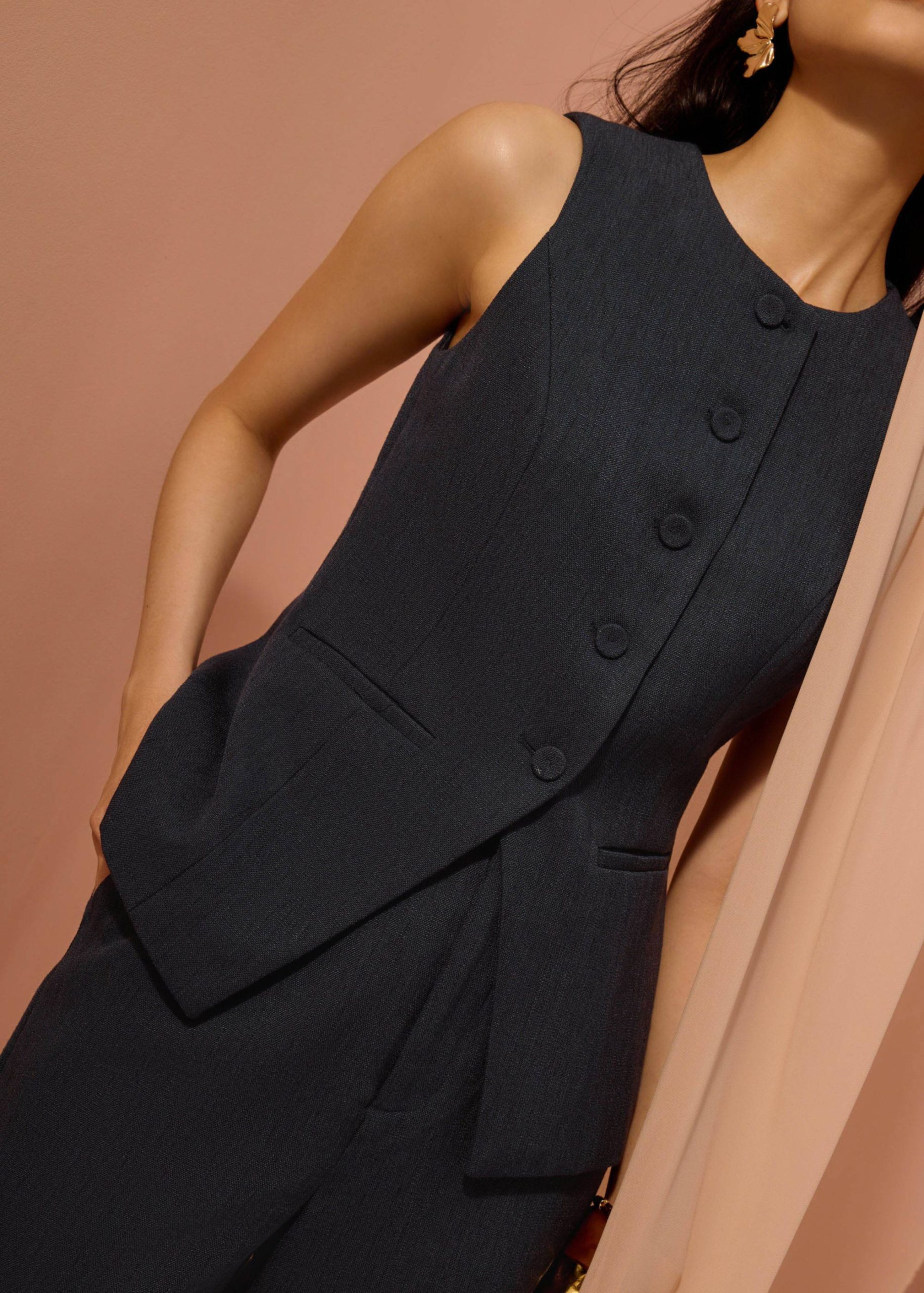 Padma Textured Round Neck Long Vest Top - Image 2