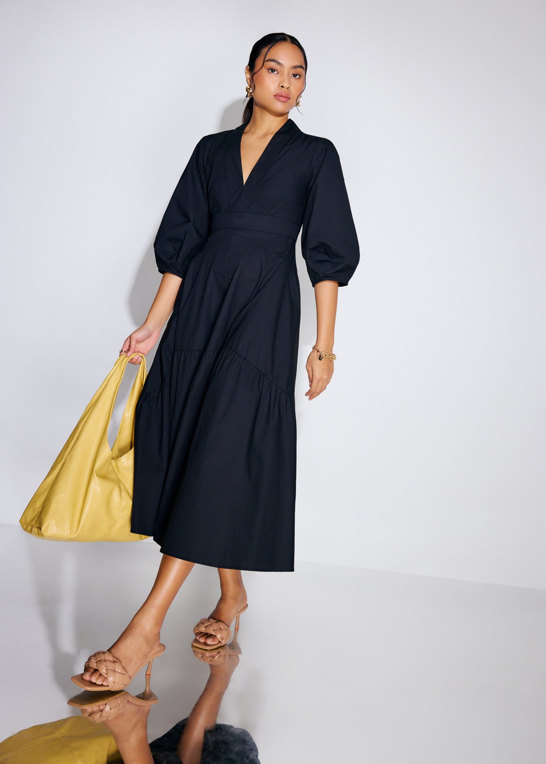 Cotton Panelled Fit & Flare Midaxi Dress - Image 5