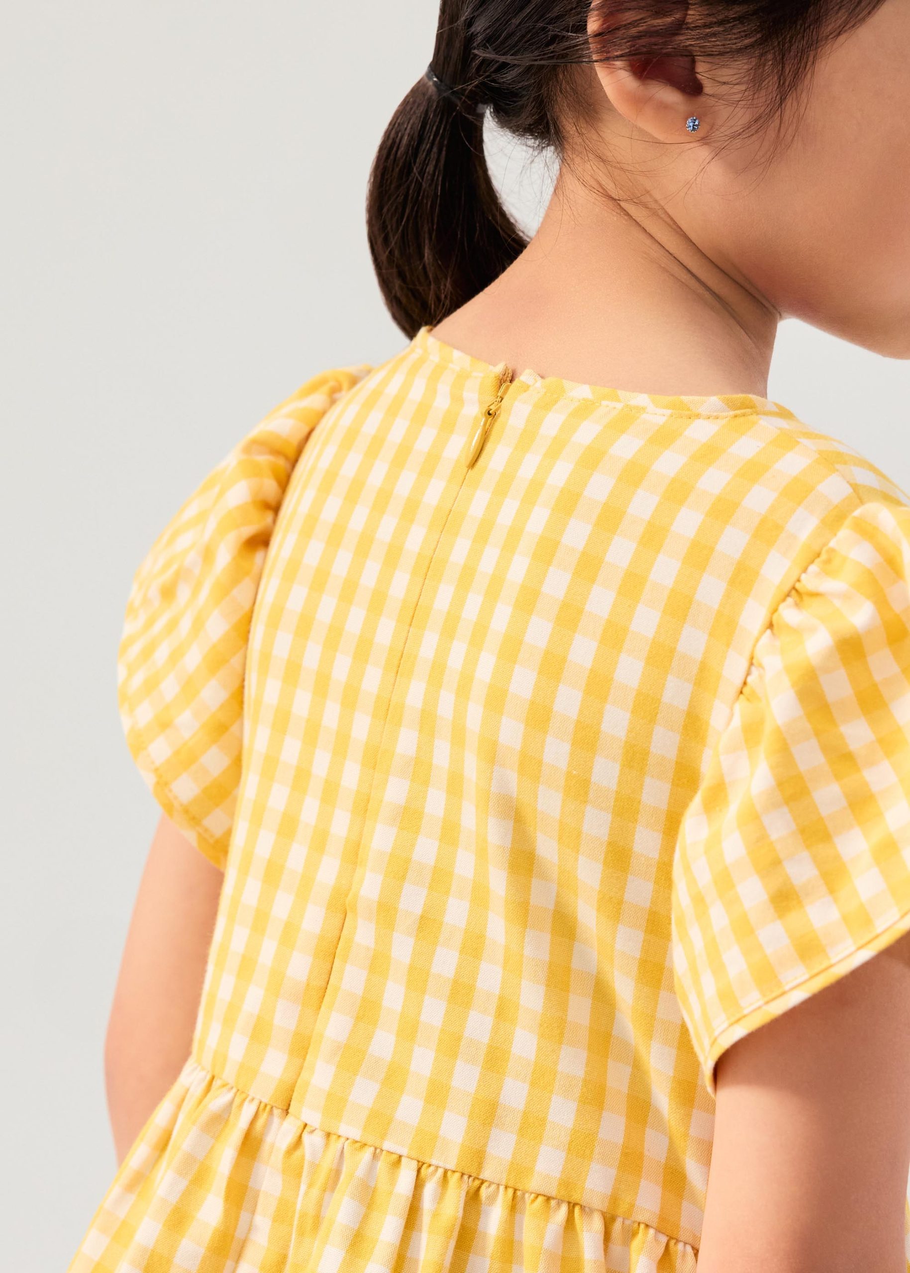 Girls' Tiered Gingham Cotton Cap Sleeve Trapeze Dress - Image 8