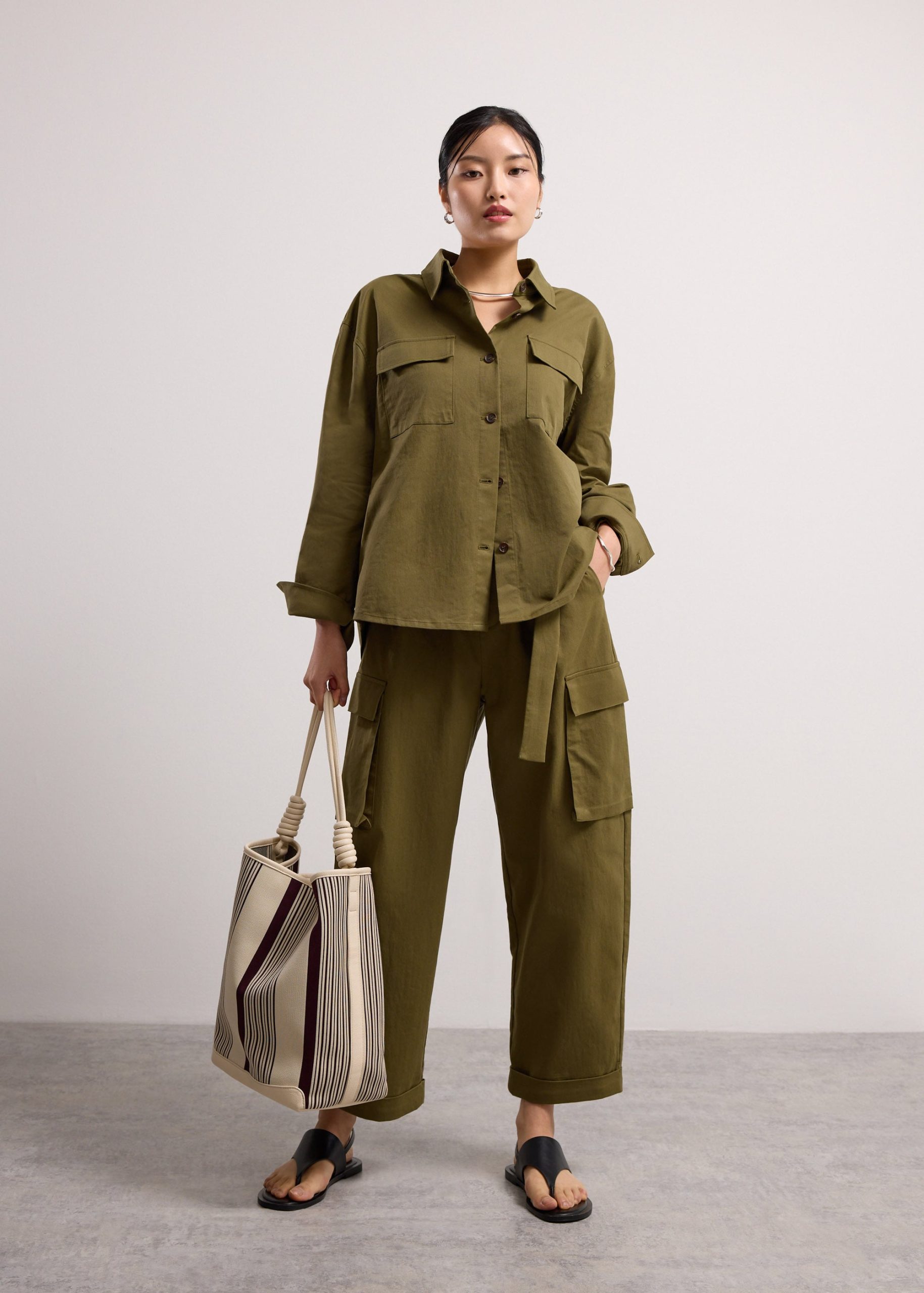 RuchedReady® Oversized Cotton Twill Button Down Utility Shirt - Image 12