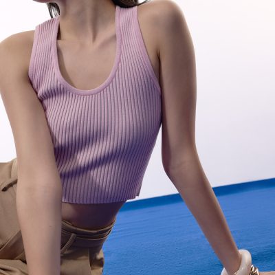 Duo Knit Scoop Neck Crop Tank Top
