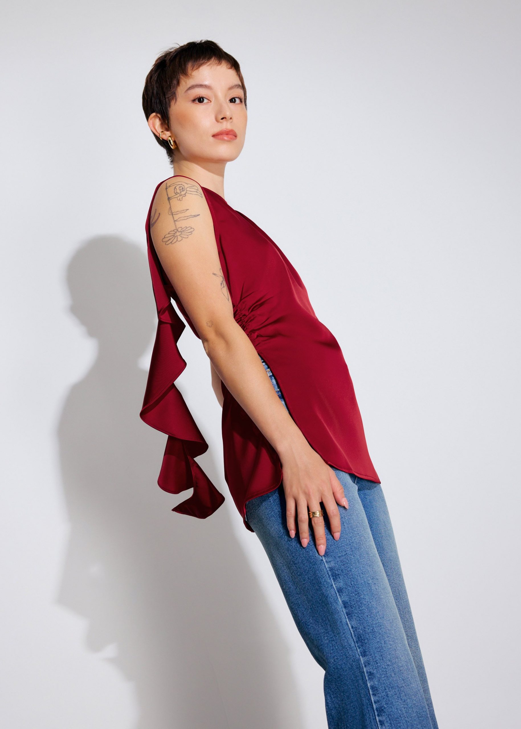 Tanya Ruffle Sash Satin Tunic Top - Image 14