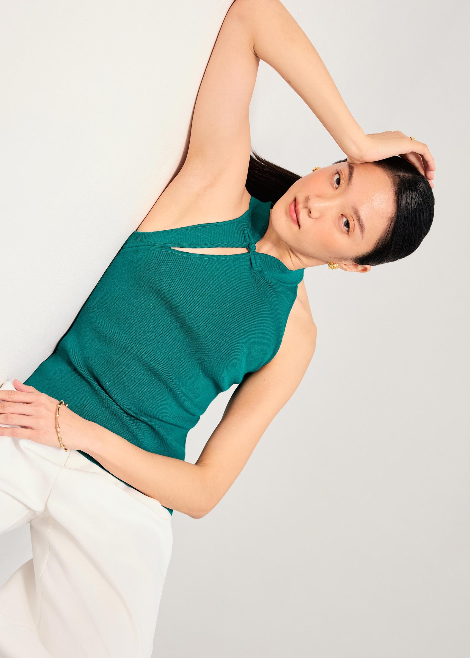 Knit Mandarin Collar Fitted Top - Image 18
