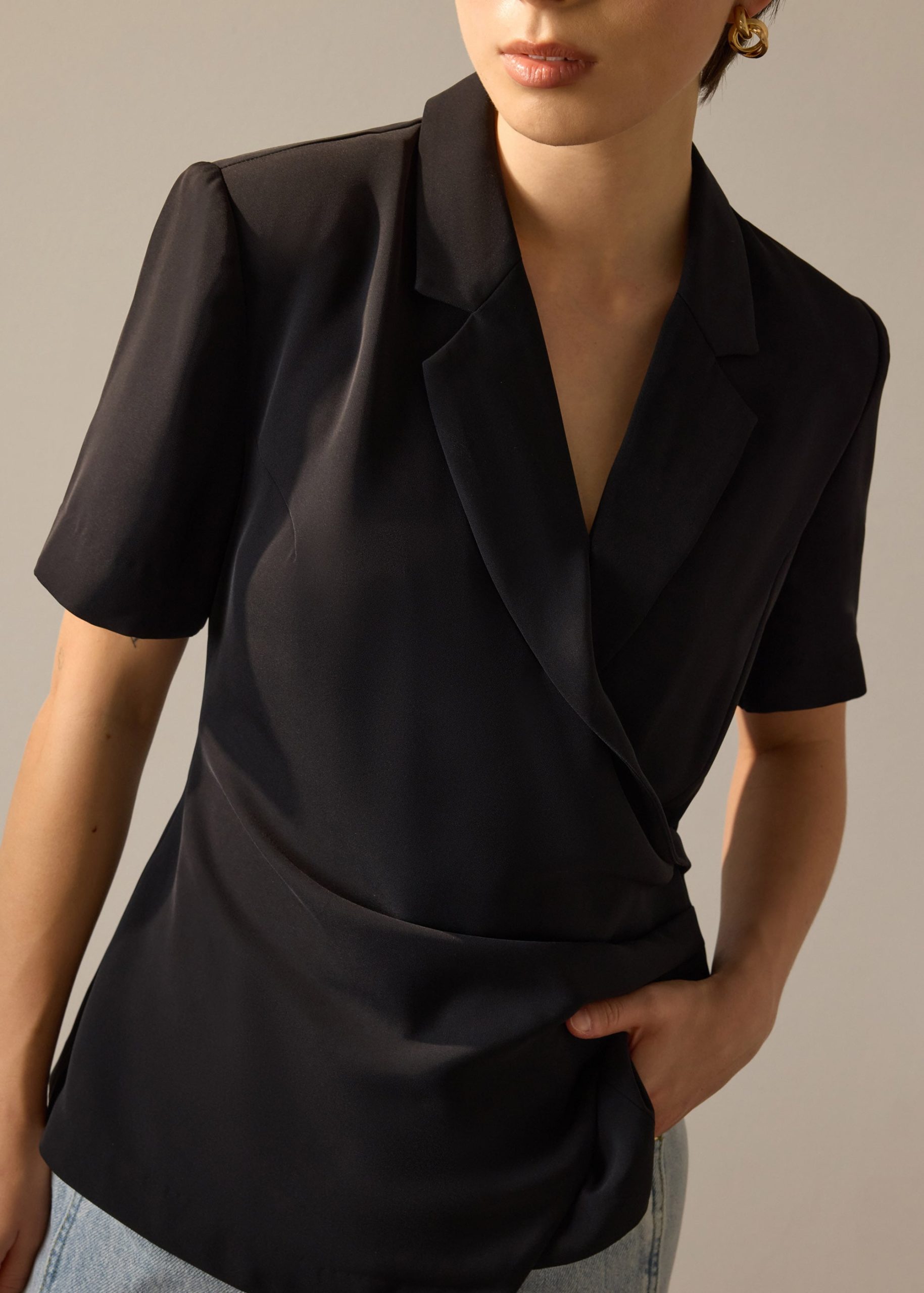 Karyssa Crepe Drape V-neck Blazer Top