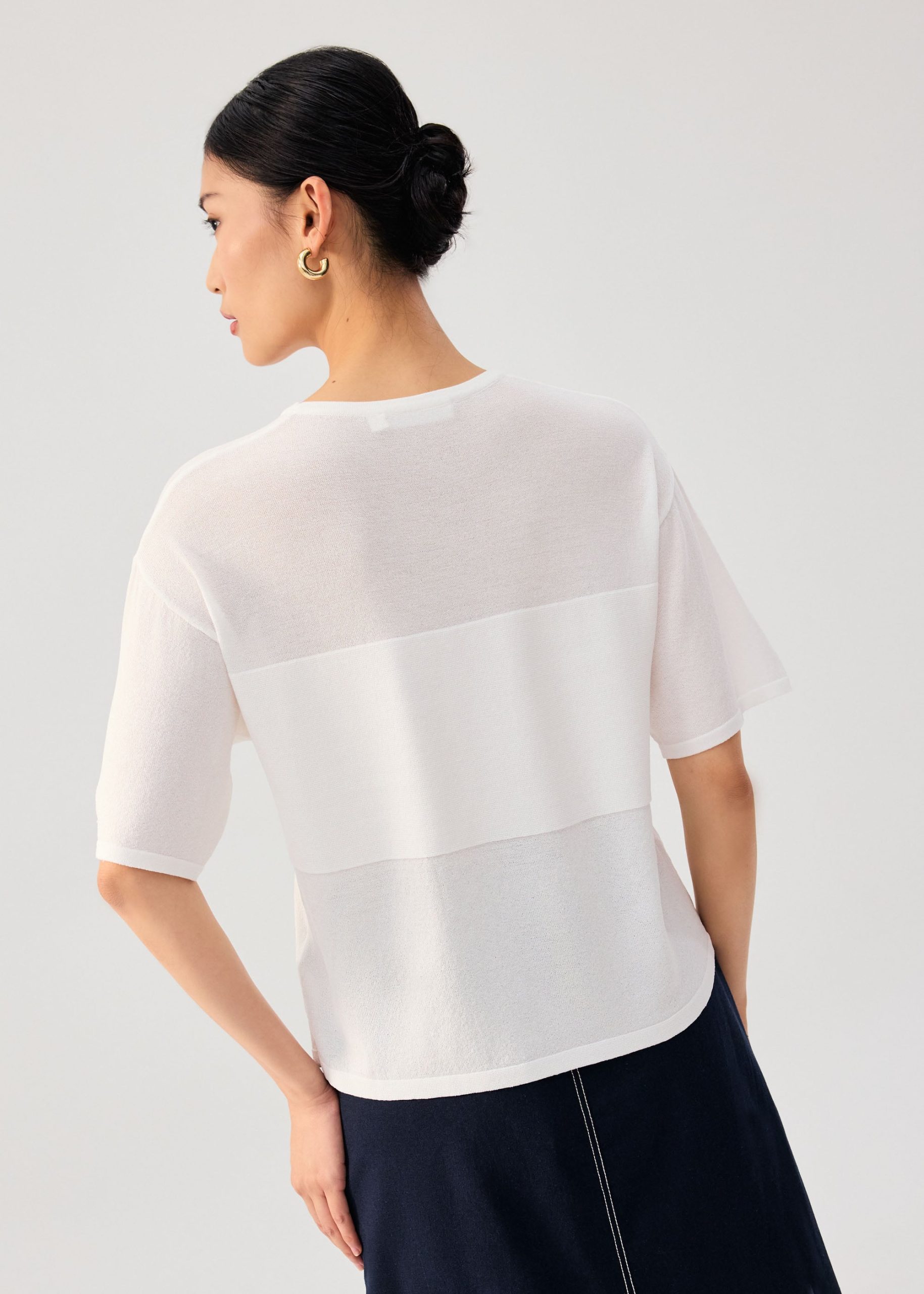 Oversized Sheer Knit Front Panel Boxy Tee - Image 5