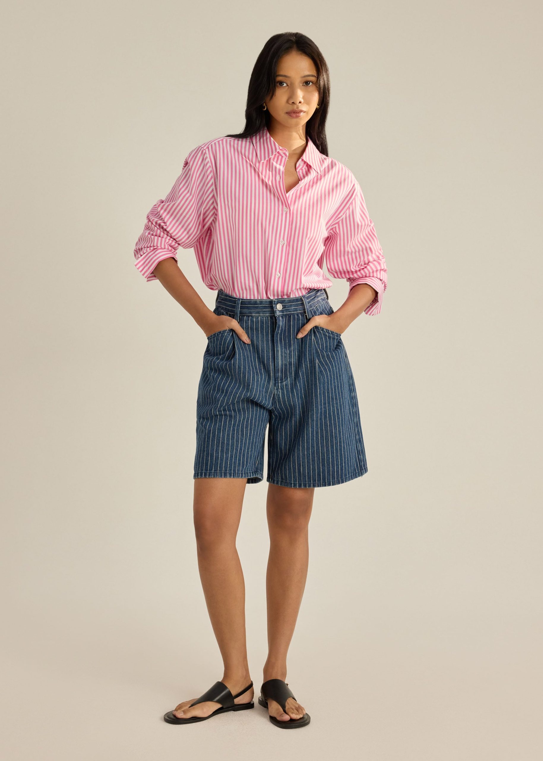 Striped Denim Bermuda Shorts - Image 7