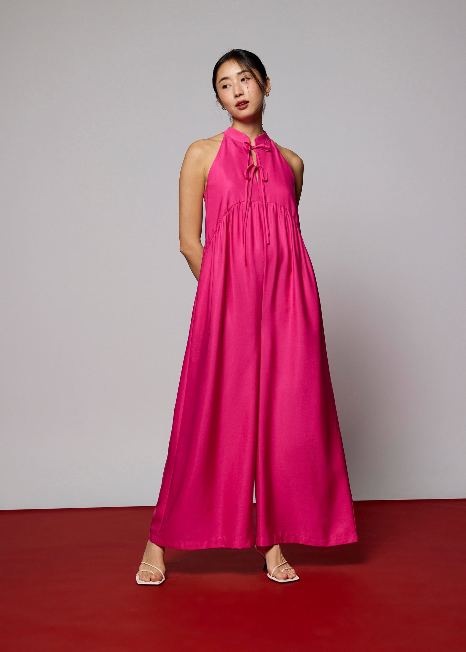 Lyocell Mandarin Collar Wide Leg Jumpsuit - Image 5