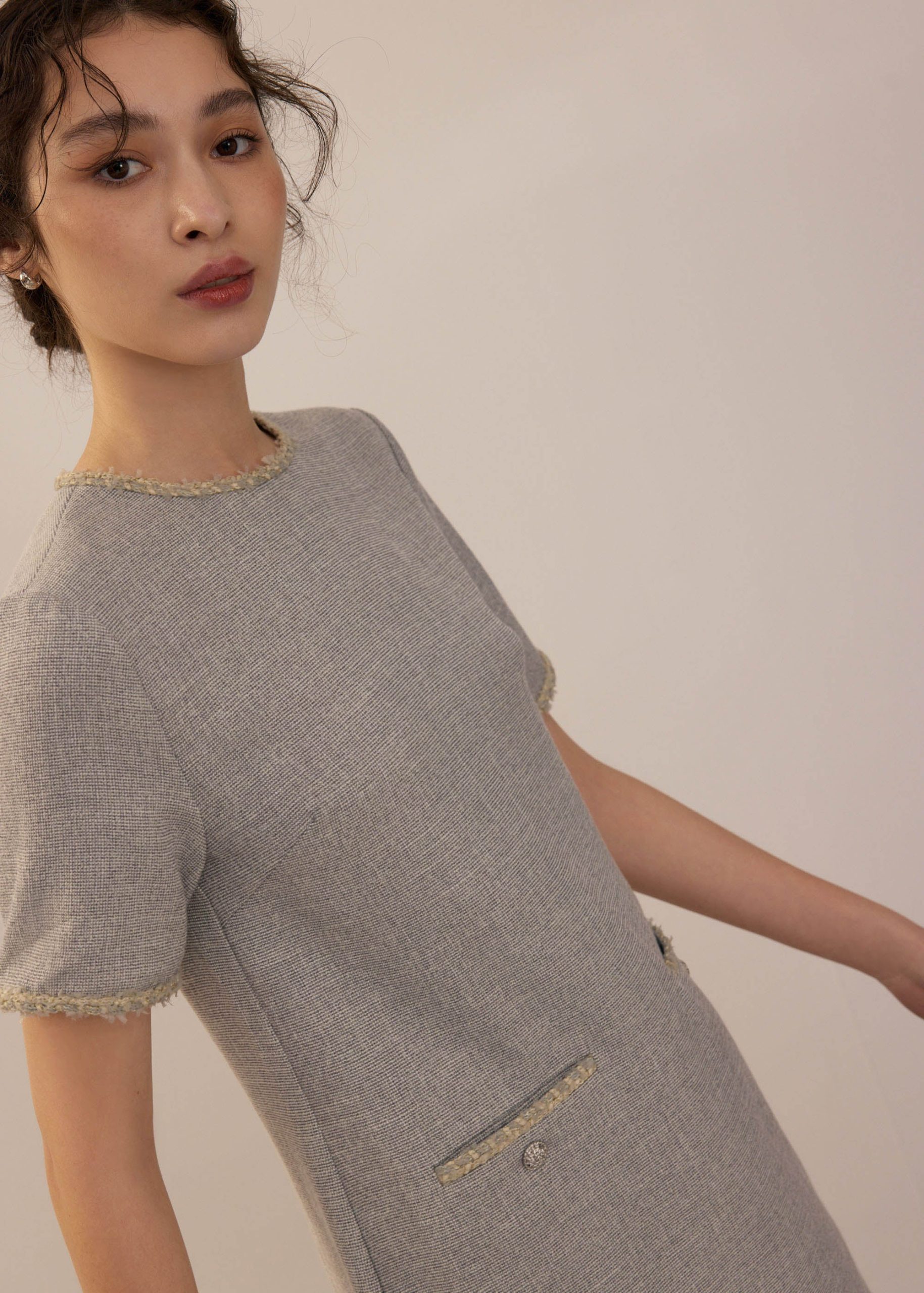 Tweed Round Neck Shift Mini Dress - Image 6