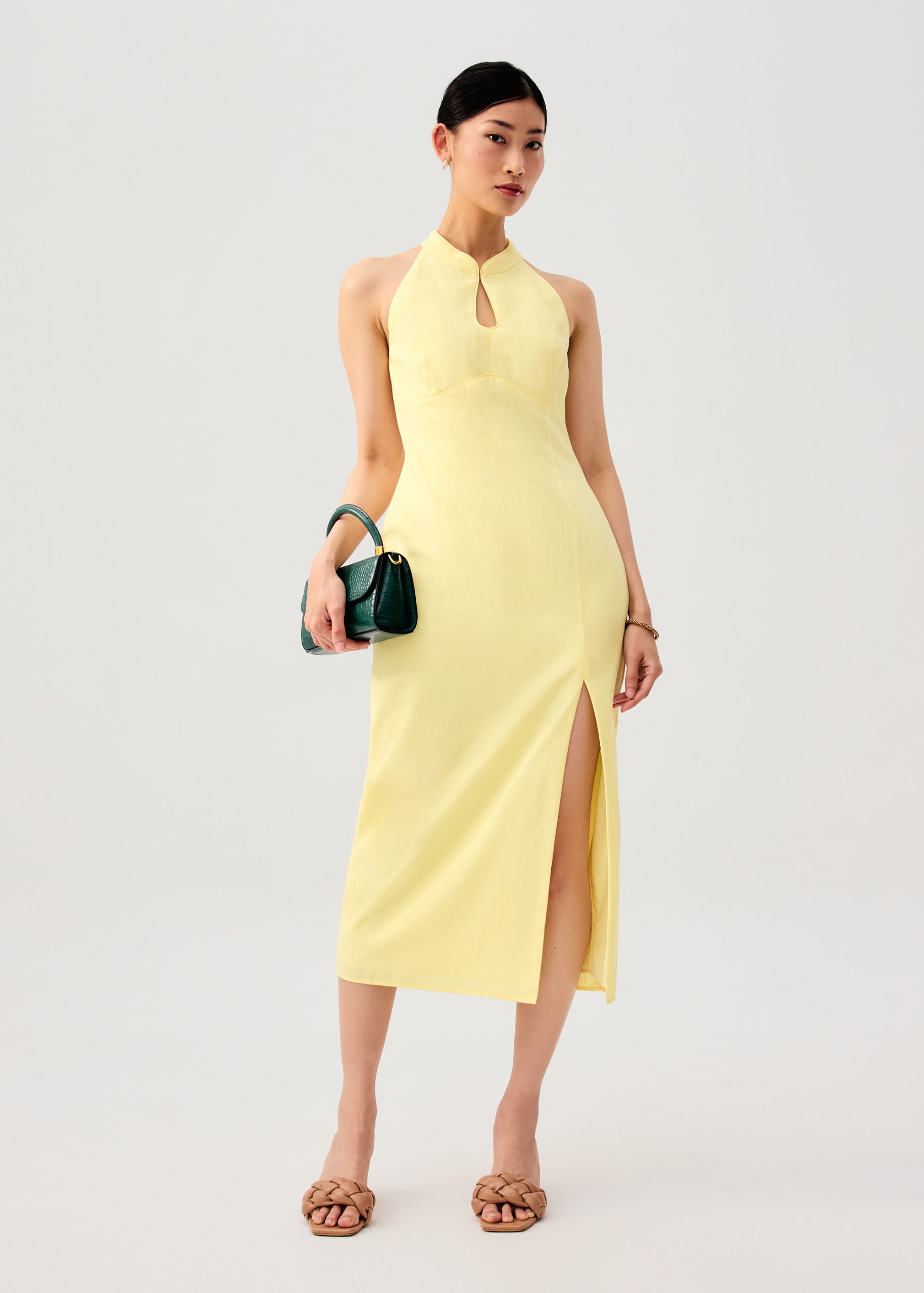 Cotton Side Slit Column Midaxi Cheongsam - Image 10