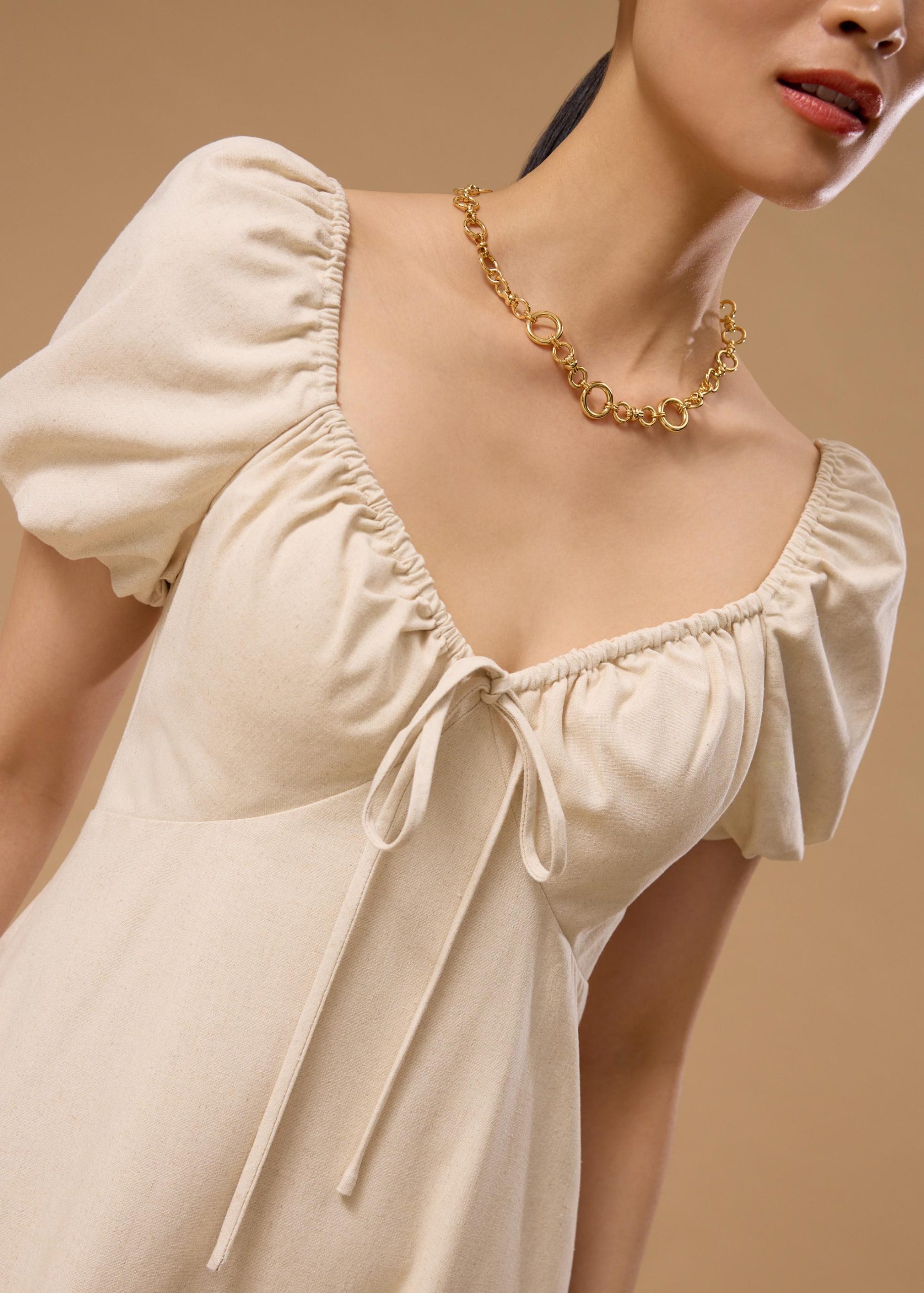 BraFree by LB Linen Sweetheart Puff Sleeve Midaxi Dress - Image 2