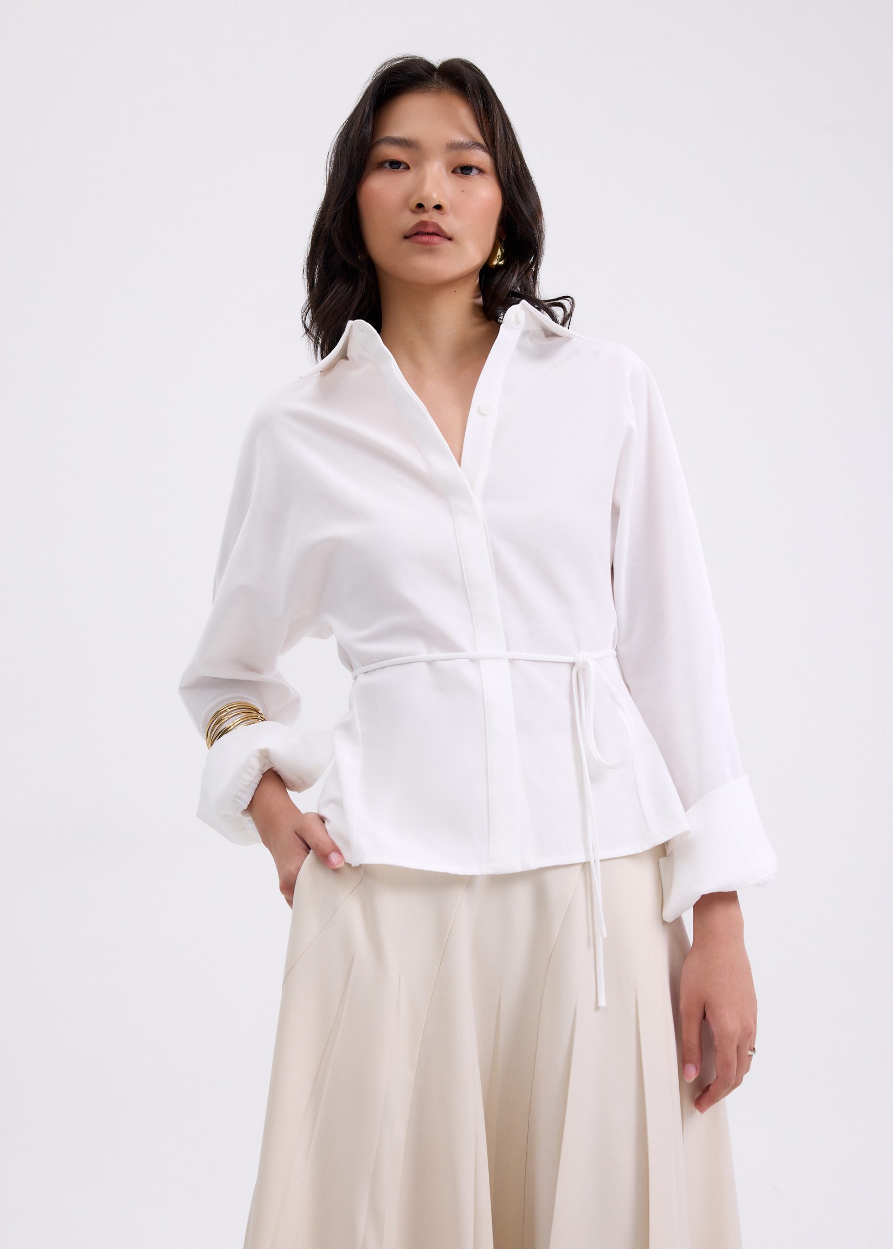 RuchedReady® Lily Cinch Waist Collared Shirt - Image 8