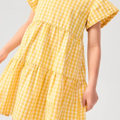 Girls' Tiered Gingham Cotton Cap Sleeve Trapeze Dress