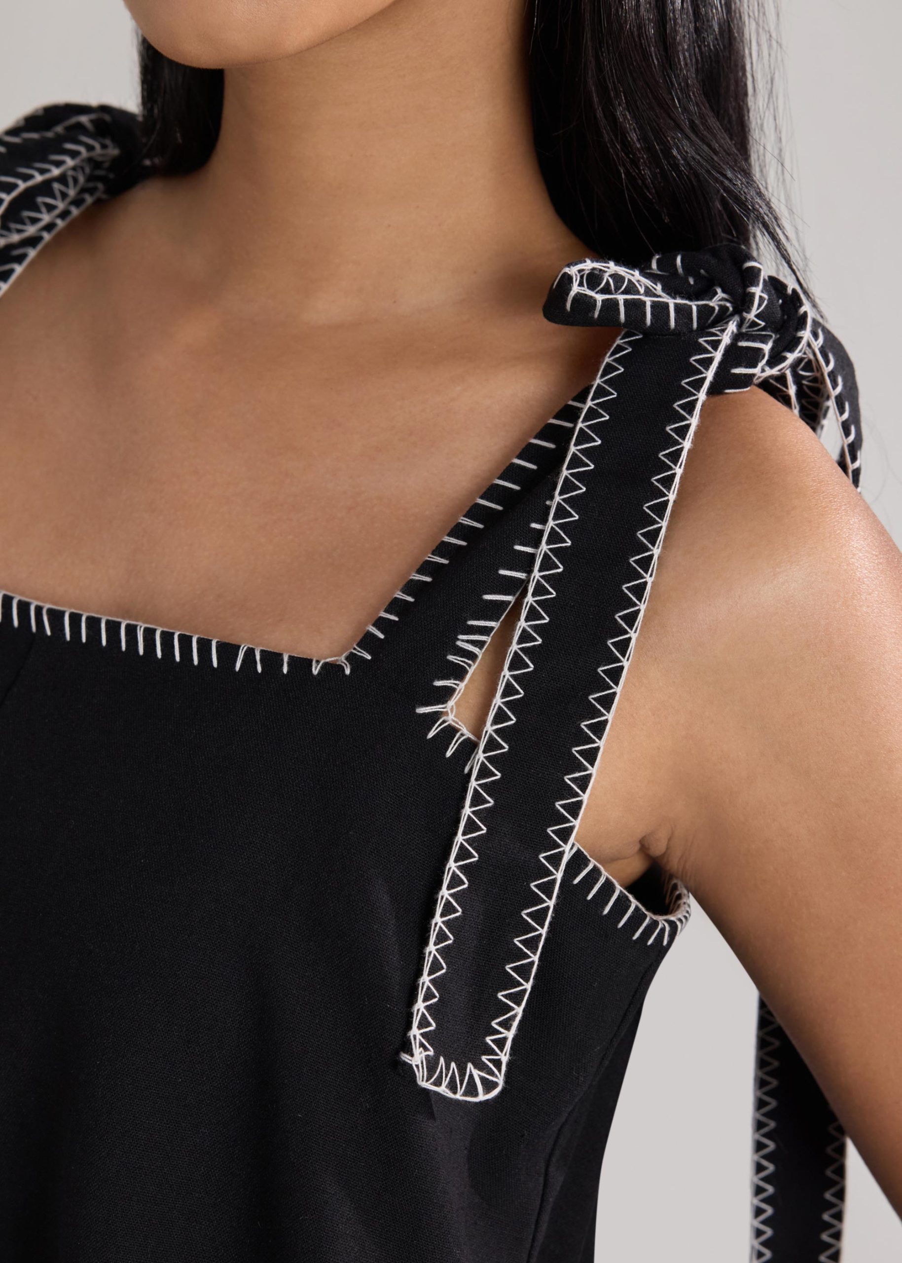 Blanket Stitch Shoulder Tie Romper - Image 5