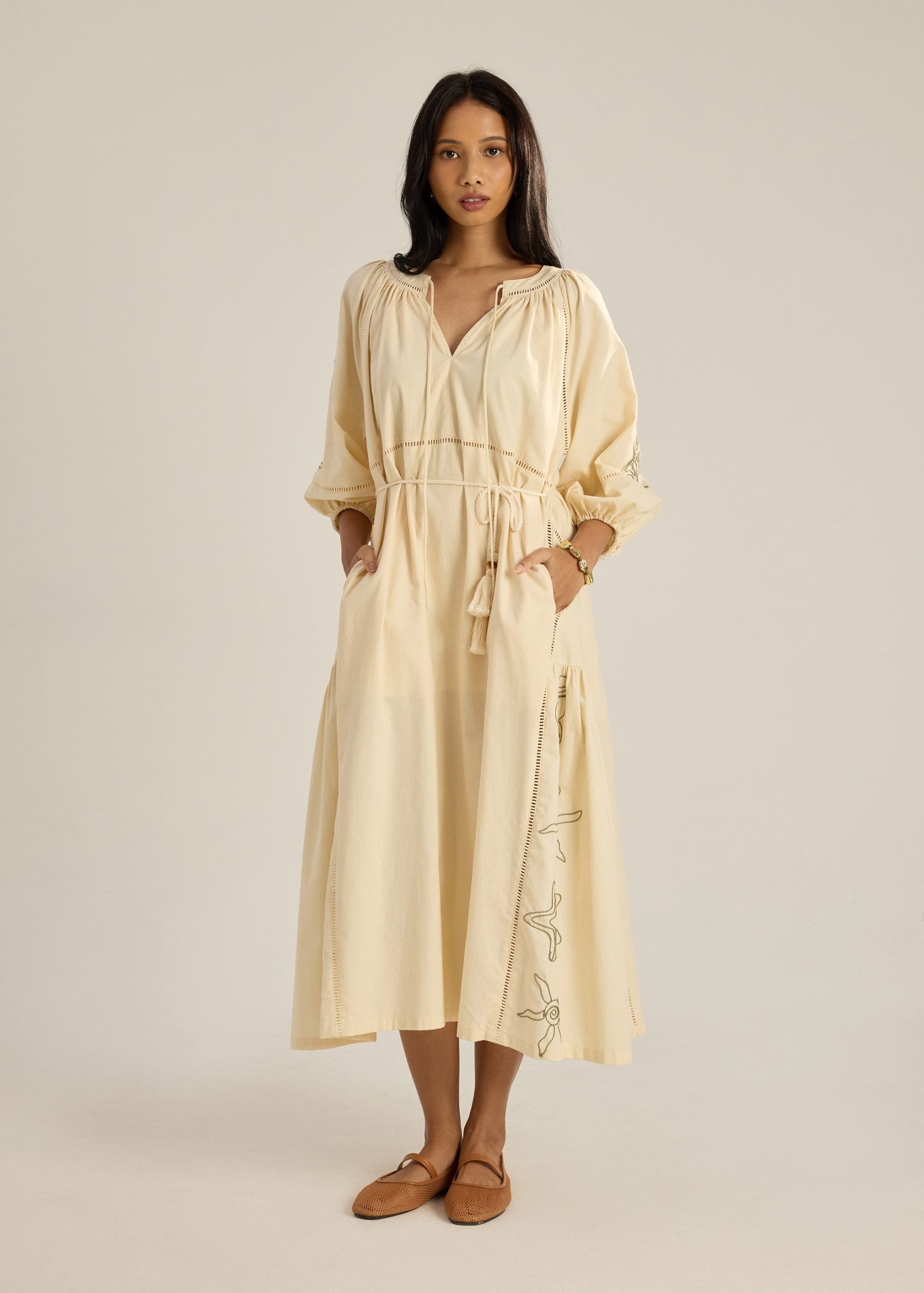Cotton Trapeze Dress With Sash in Coastal Charm Embroidery - Image 8