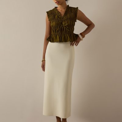 Smocked Fitted Peplum Top