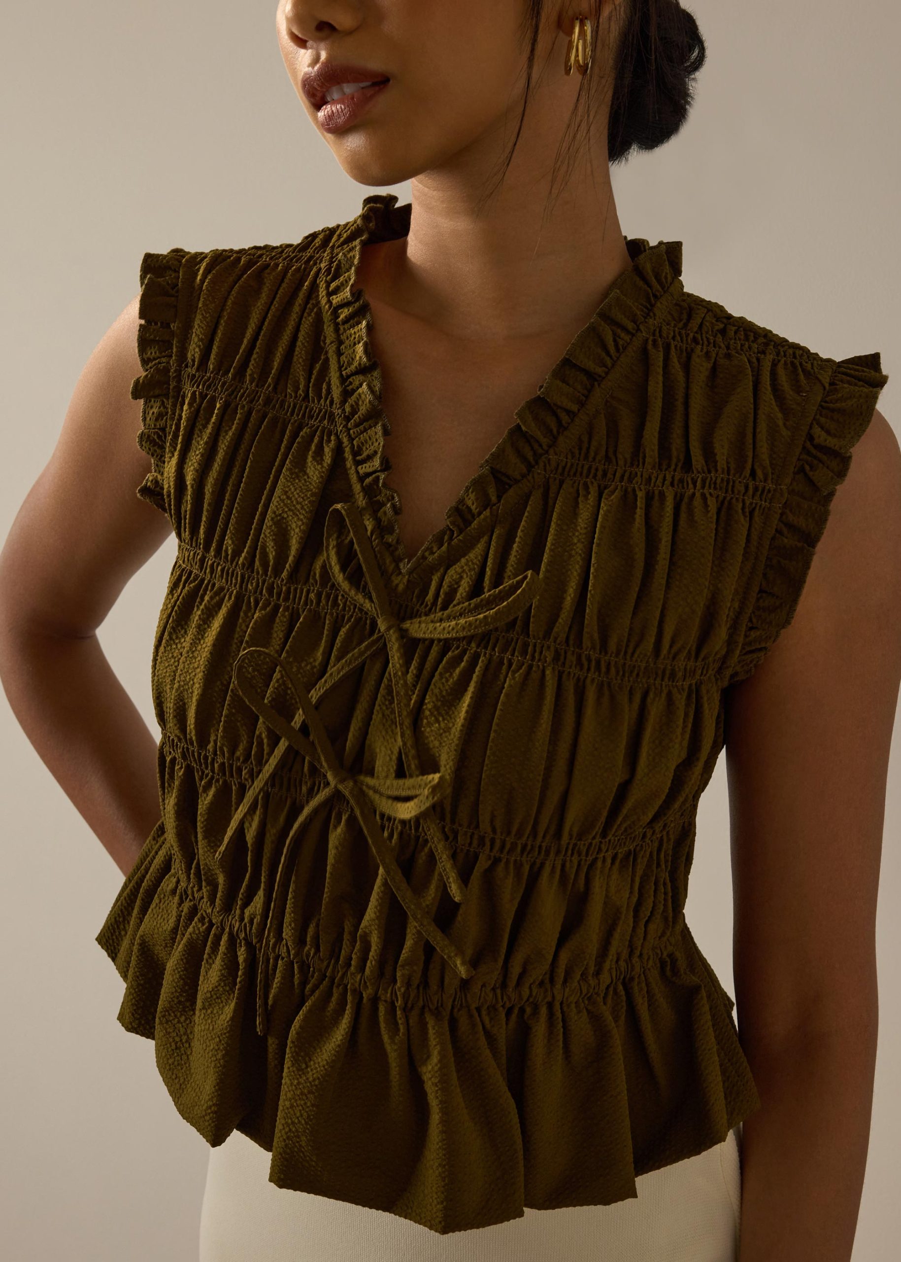 Smocked Fitted Peplum Top - Image 8