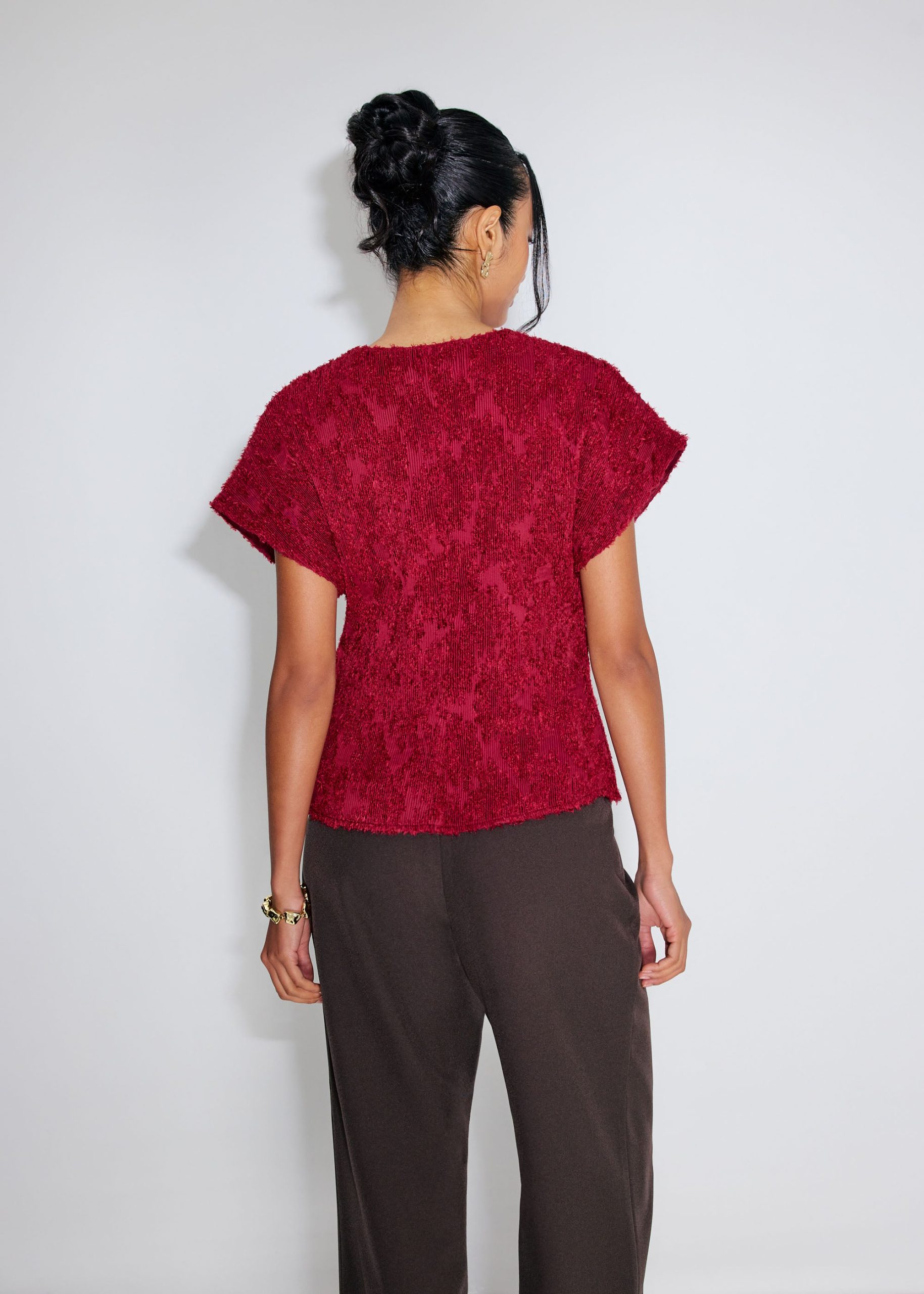 Sonam Textured V-neck Drop Sleeve Top - Image 11