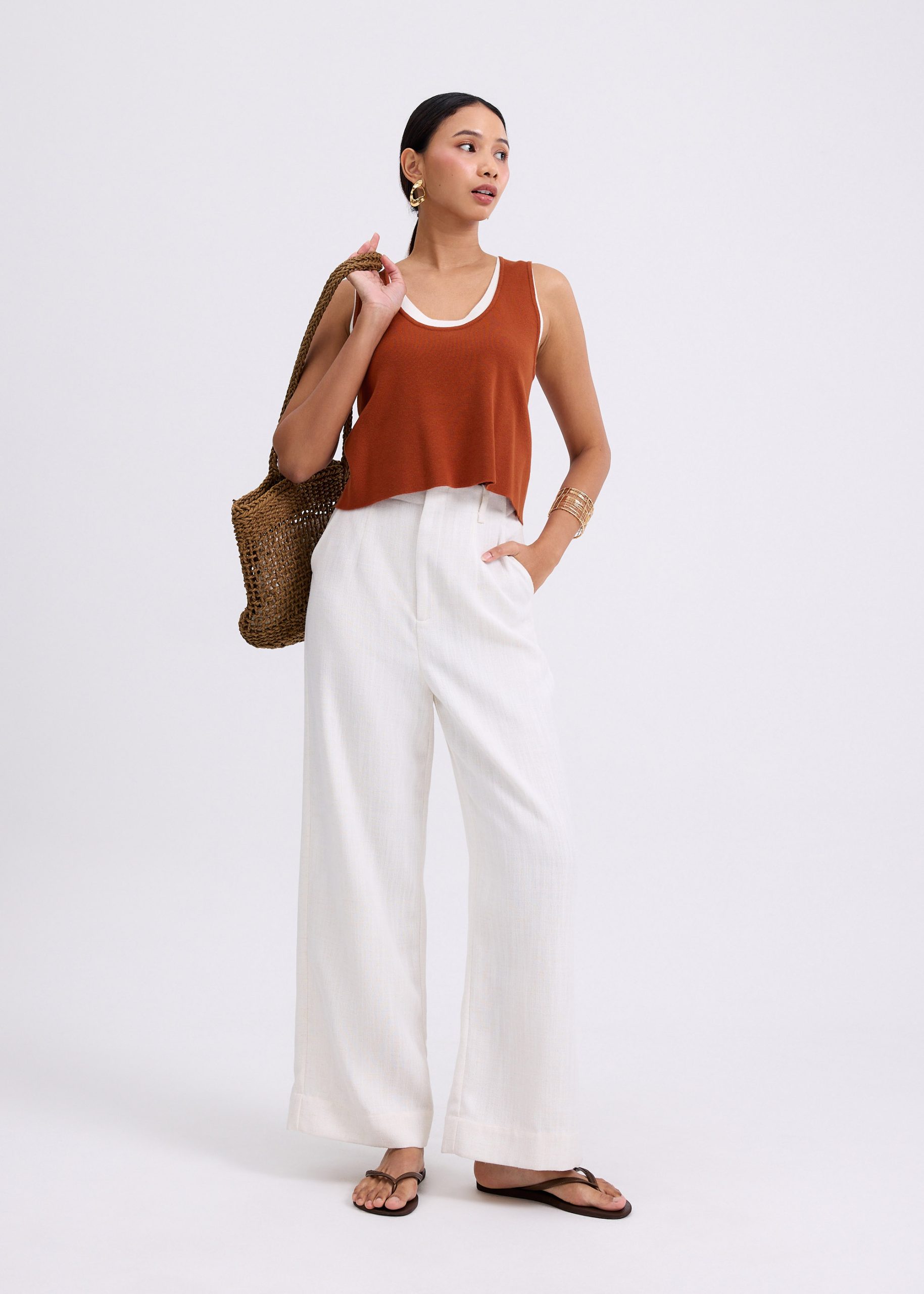 Layered Knit Scoop Neck Crop Tank Top - Image 9
