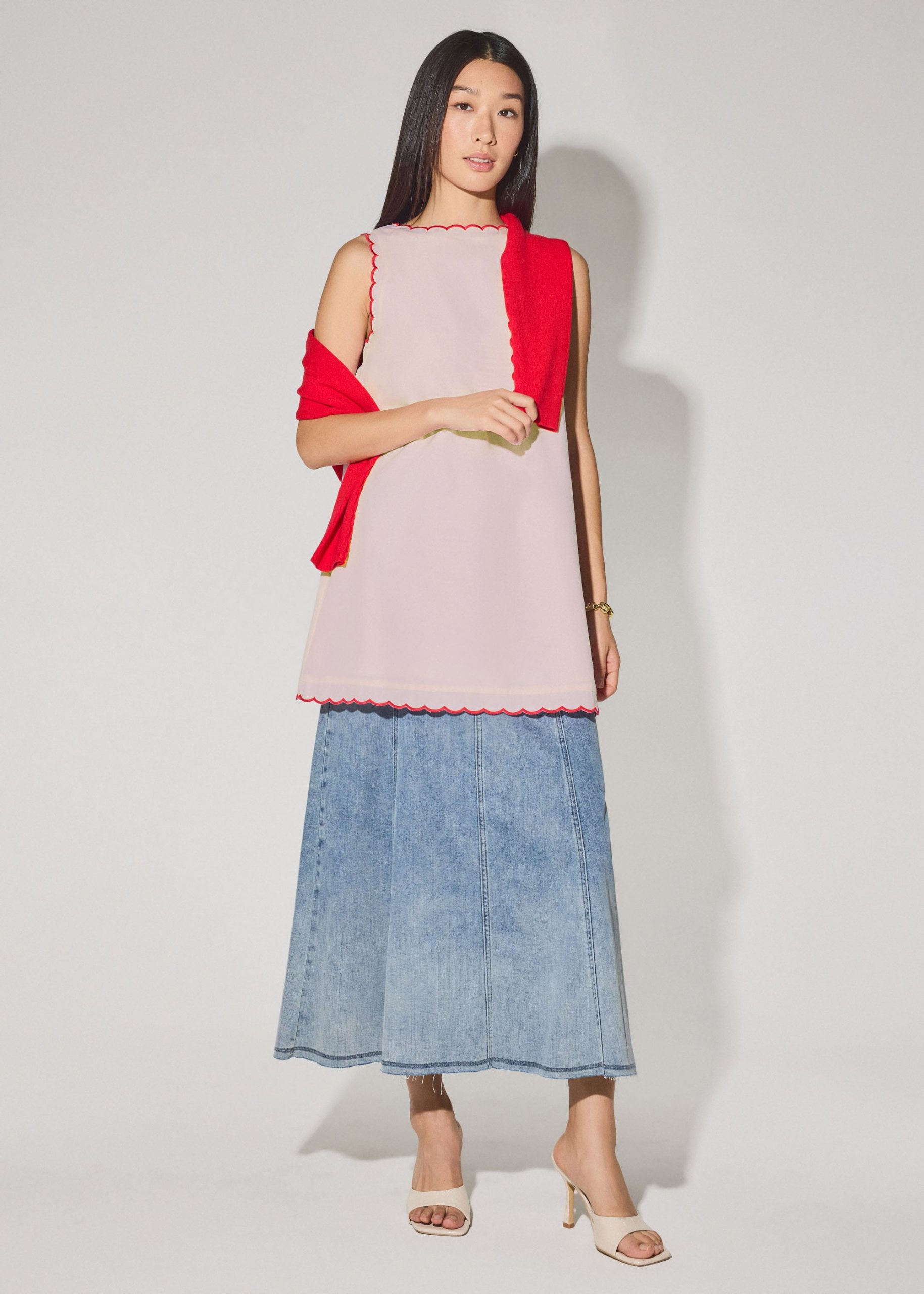Cotton Scallop Edge Boat Neck Shift Mini Dress - Image 10