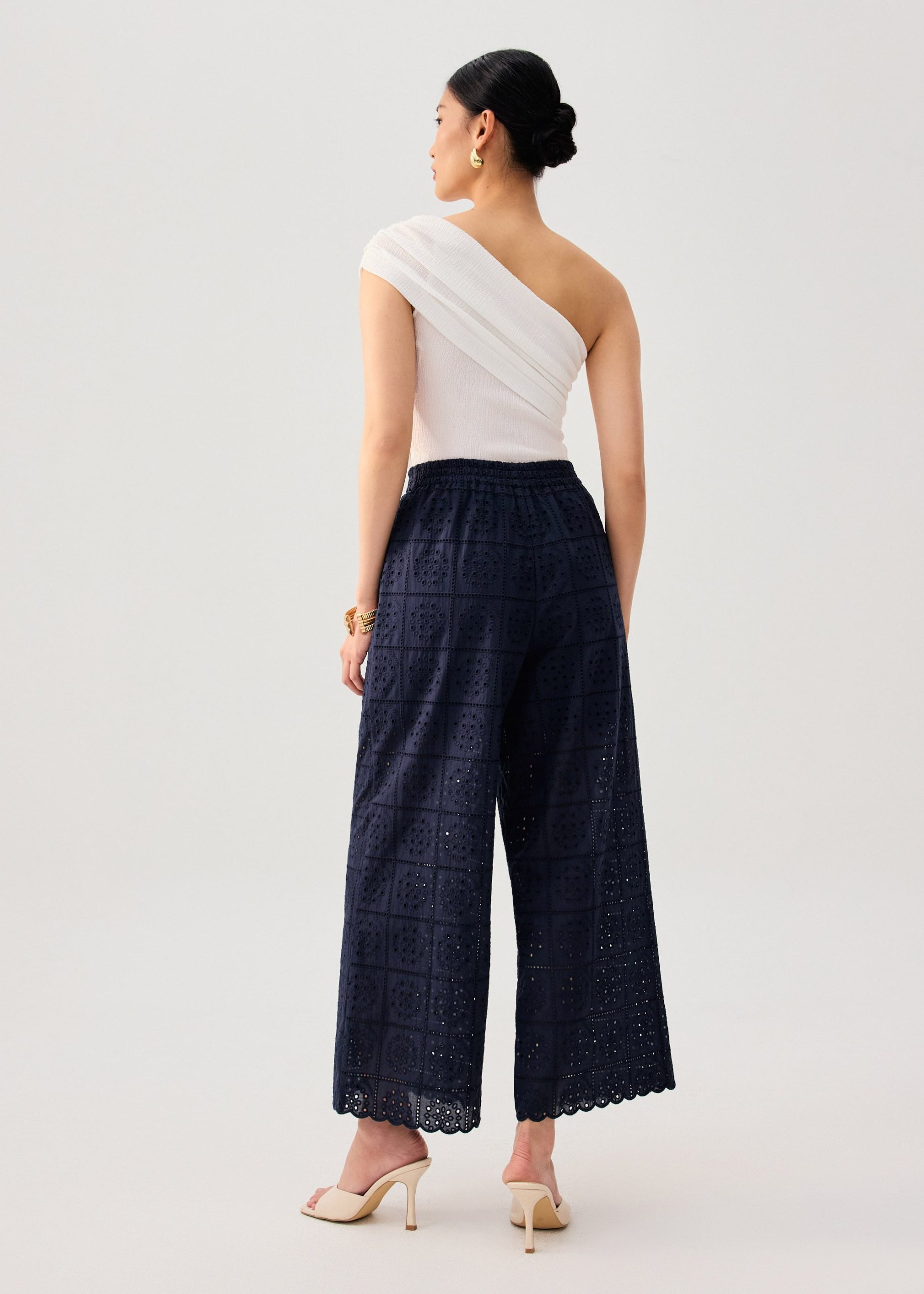Elastic Cotton Broderie Mid Waist Straight Leg Pants - Image 14
