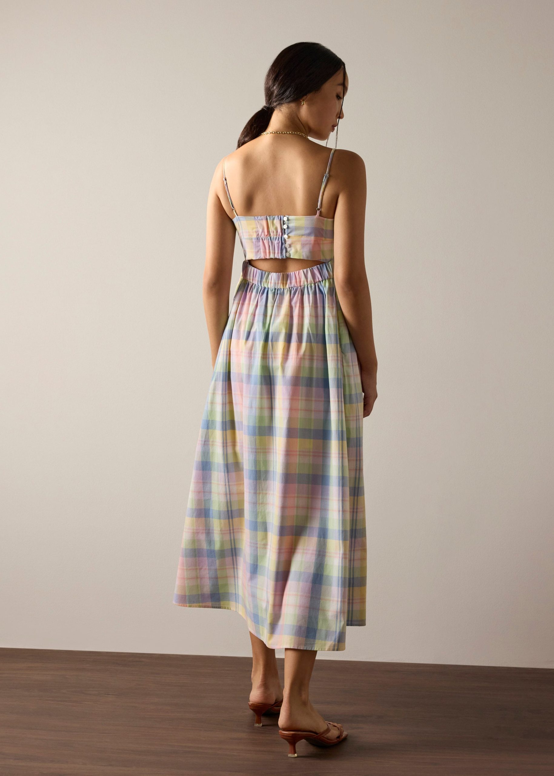 Checkered Cotton Fit & Flare Maxi Dress - Image 5