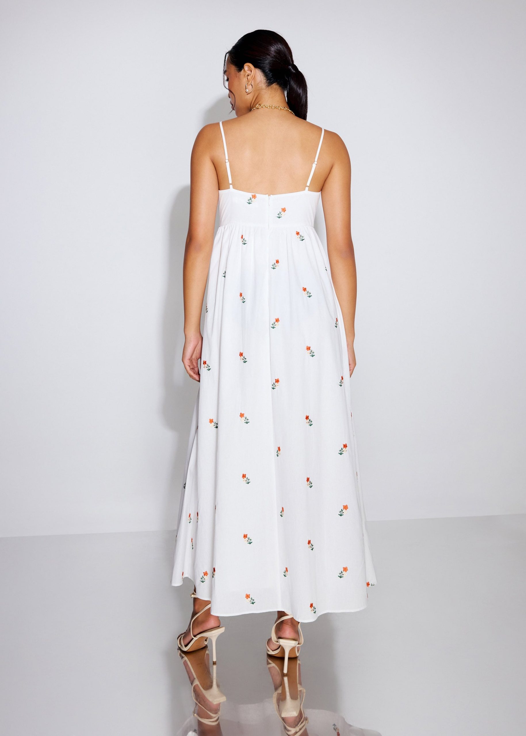 Cotton Floral Embroidery Camisole Fit & Flare Maxi Dress - Image 7