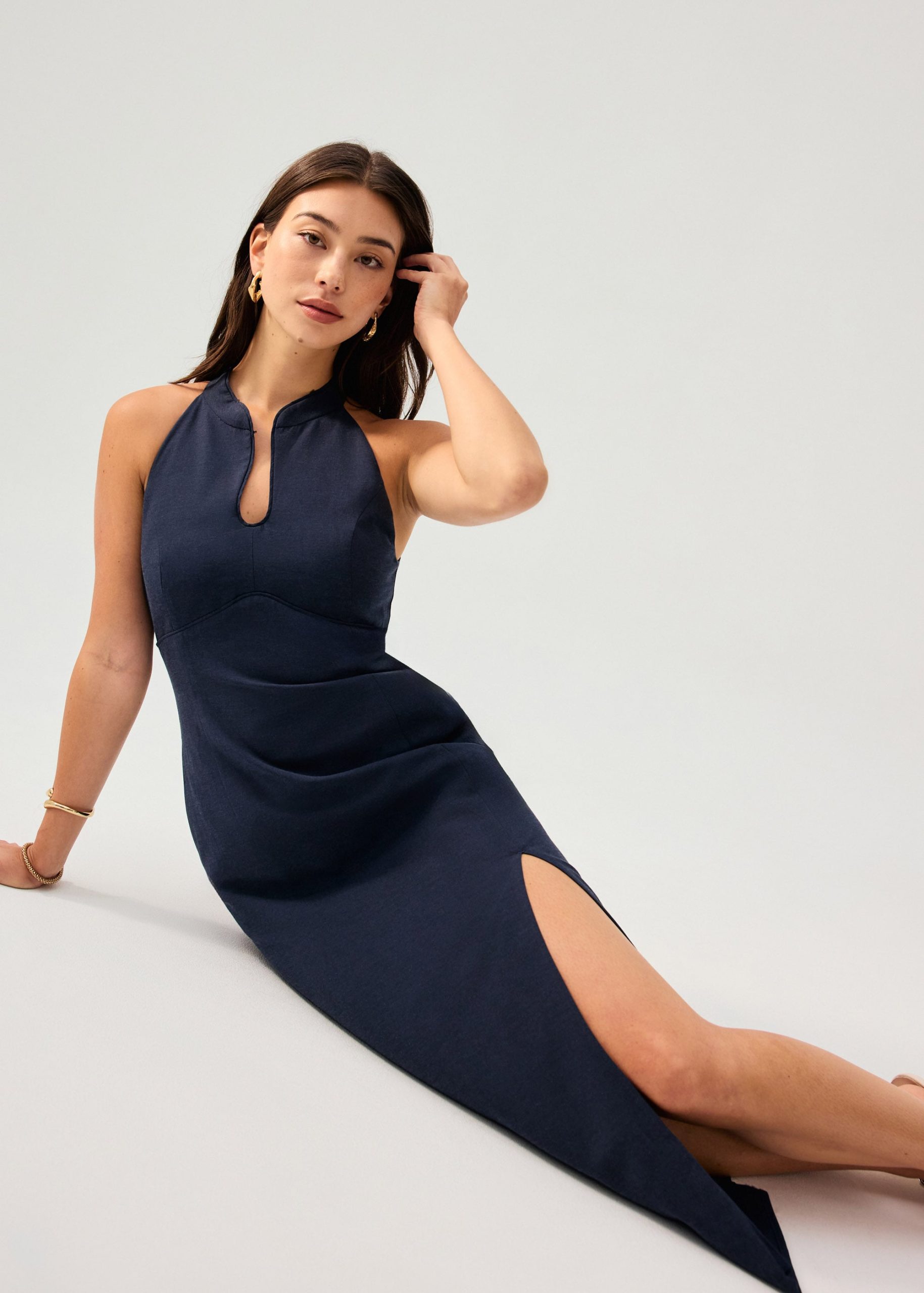 Cotton Side Slit Column Midaxi Cheongsam - Image 2