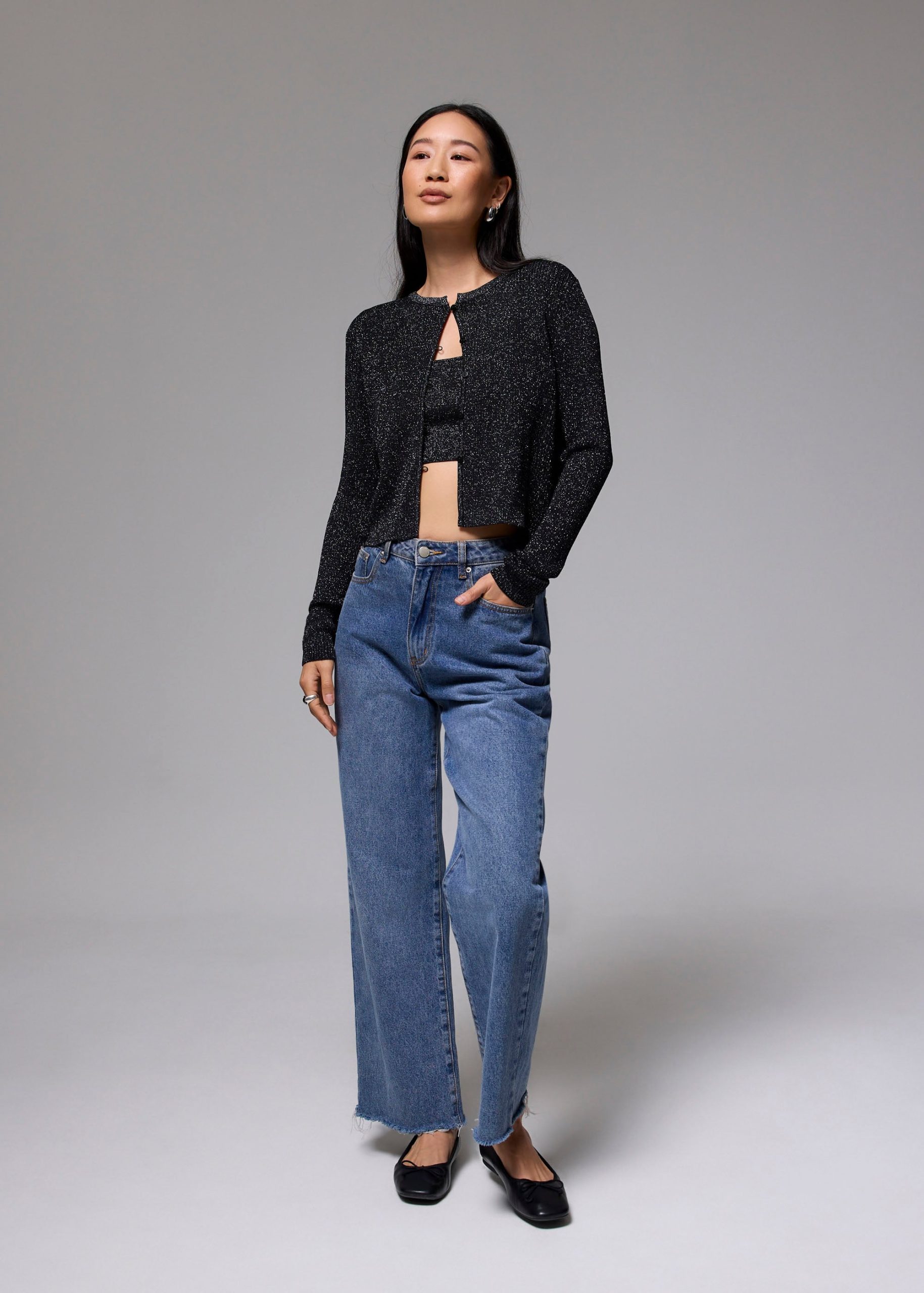 Crop Round Neck Knit Cardigan - Image 2