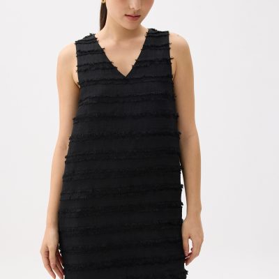 V-neck Fray Shift Mini Dress