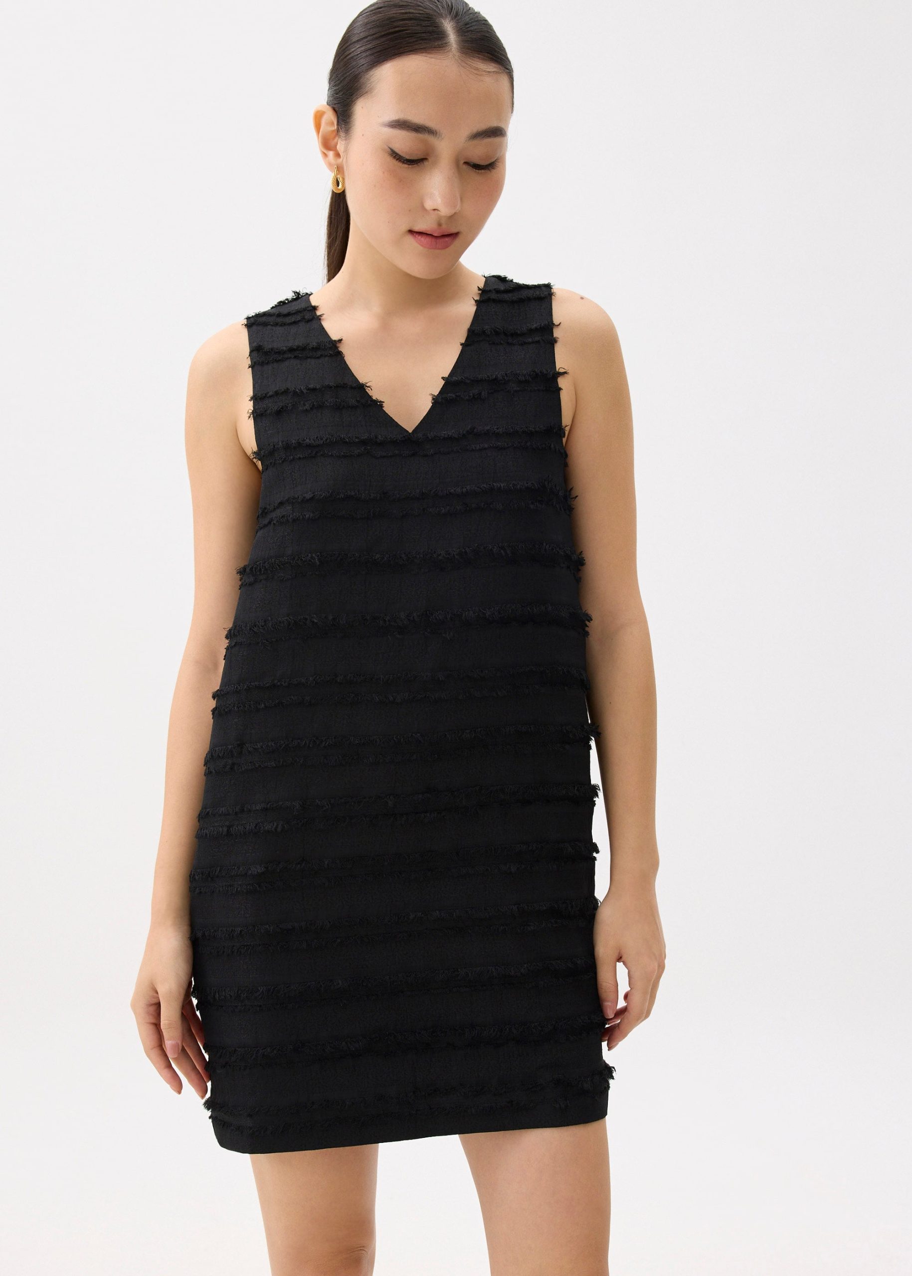V-neck Fray Shift Mini Dress