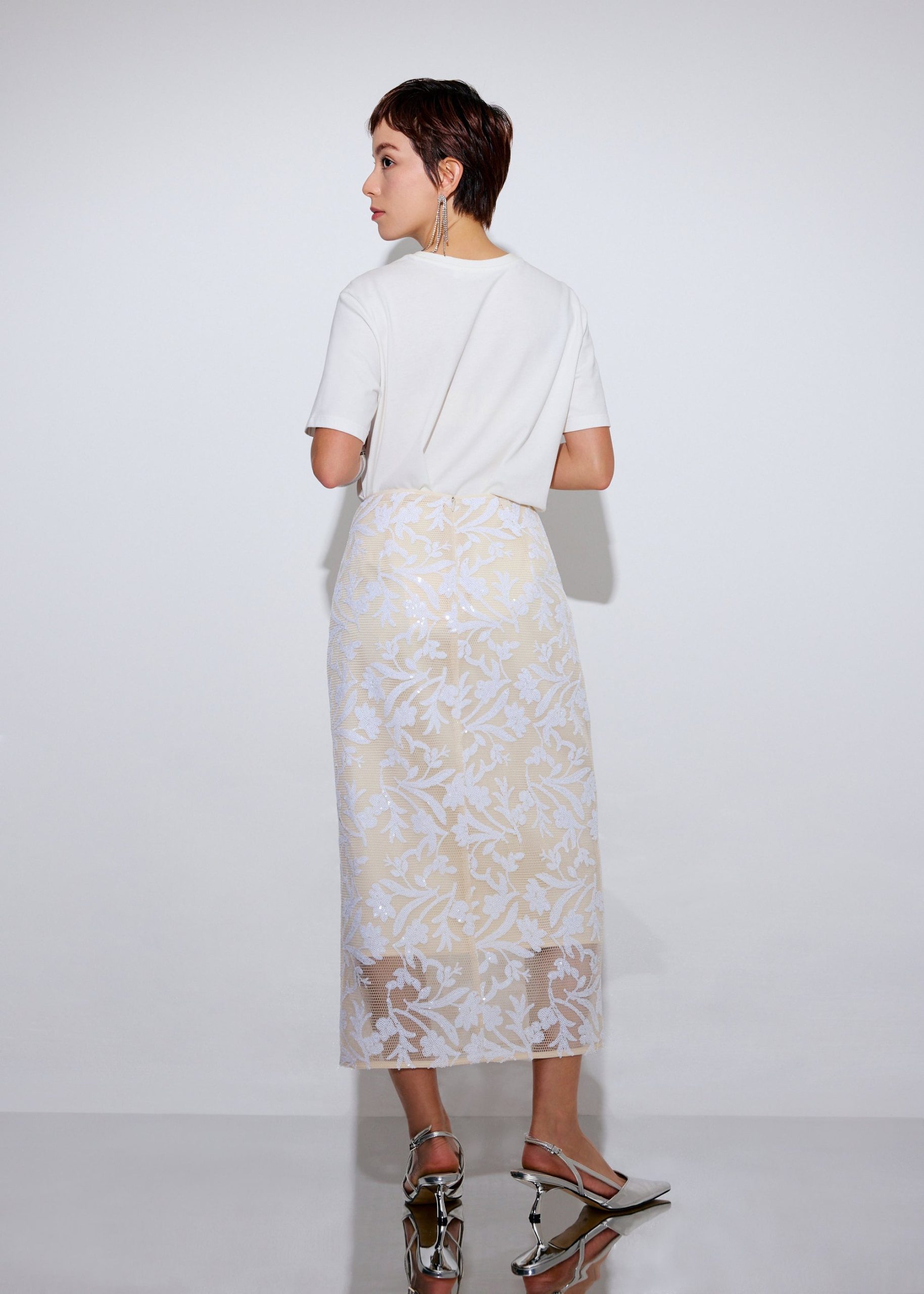 Floral Sequin High Waist Side Slit Column Midaxi Skirt - Image 7