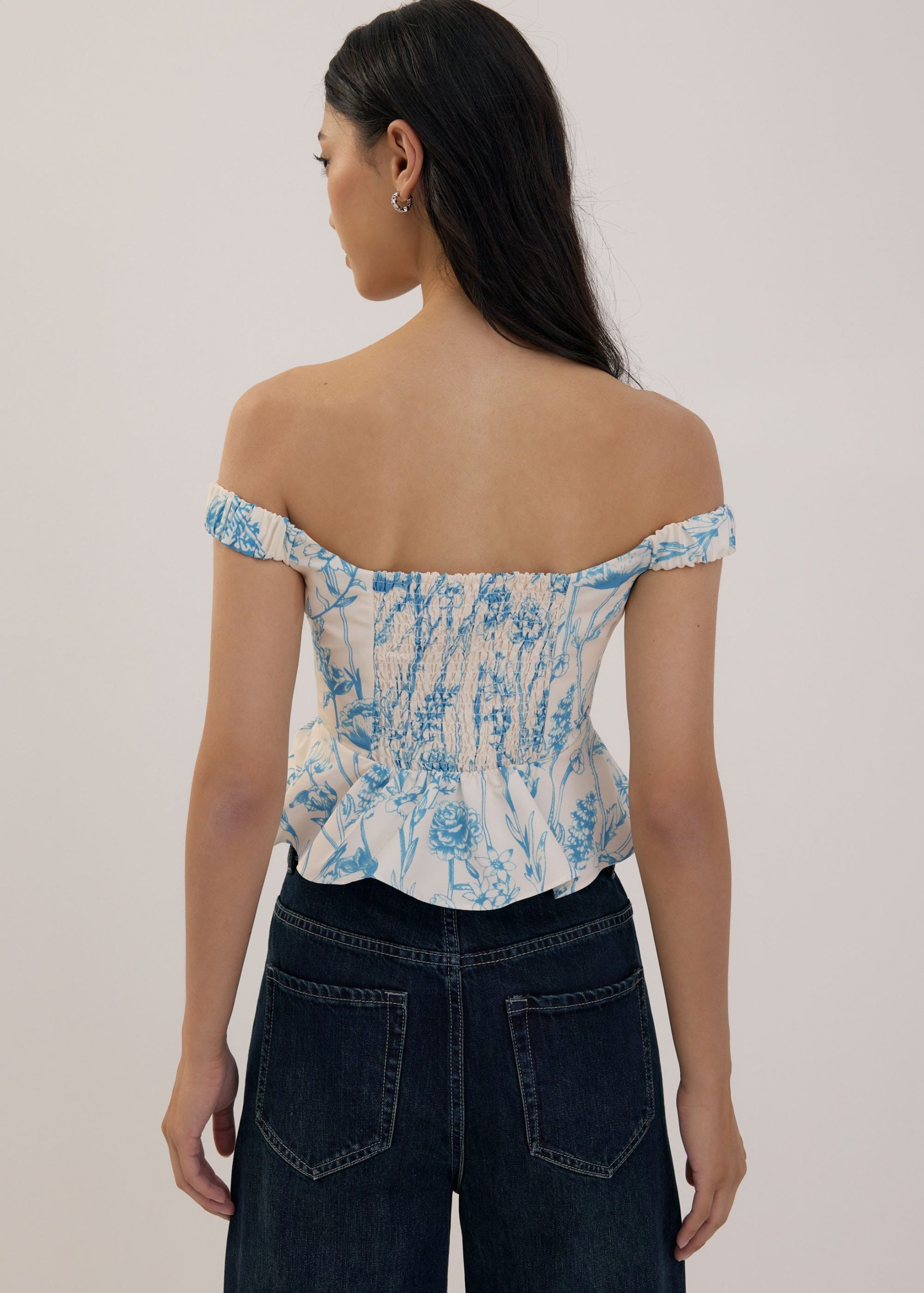 Off Shoulder Peplum Top in Tidal Blooms - Image 4