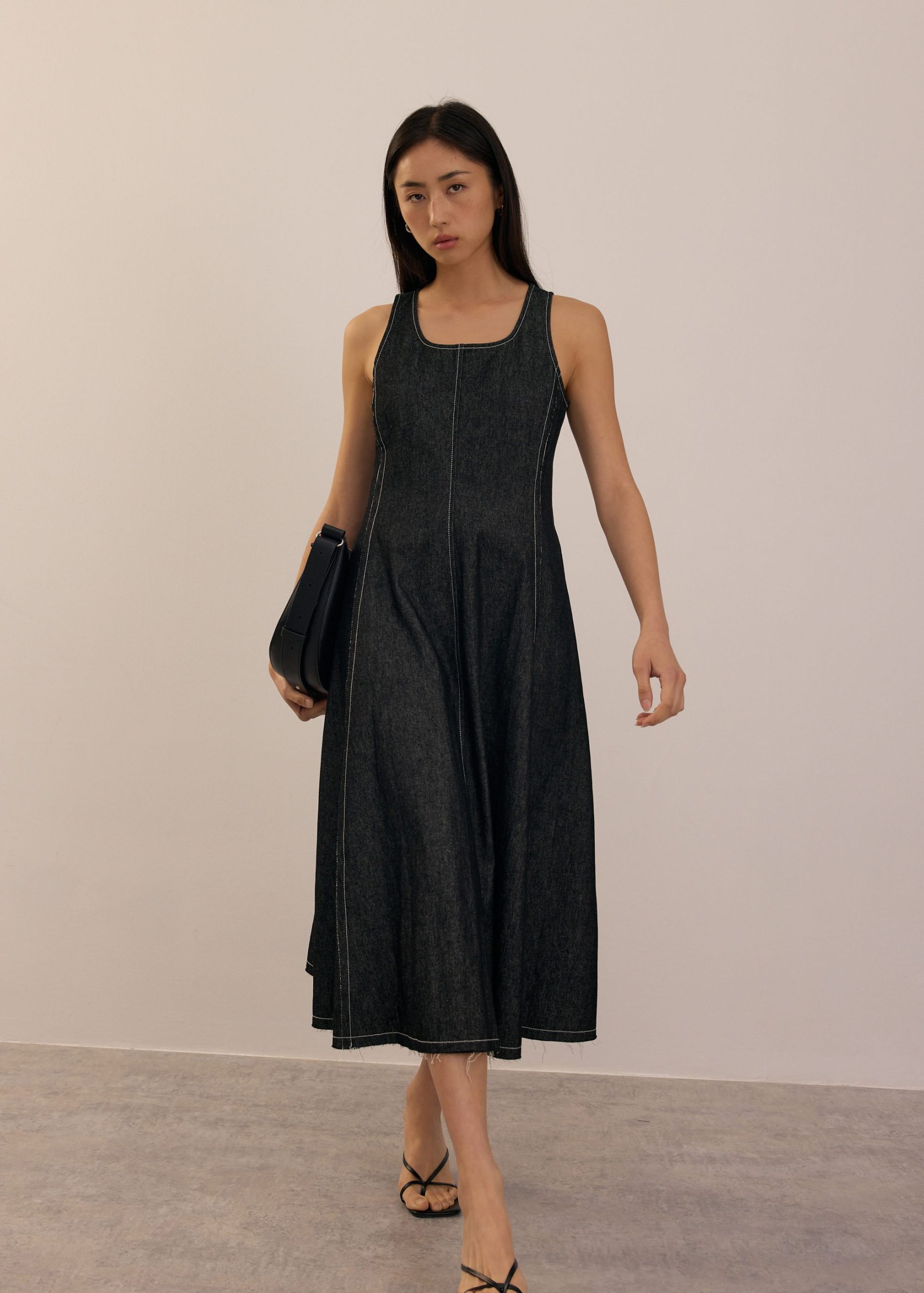 Denim Scoop Neck Midi Dress - Image 3
