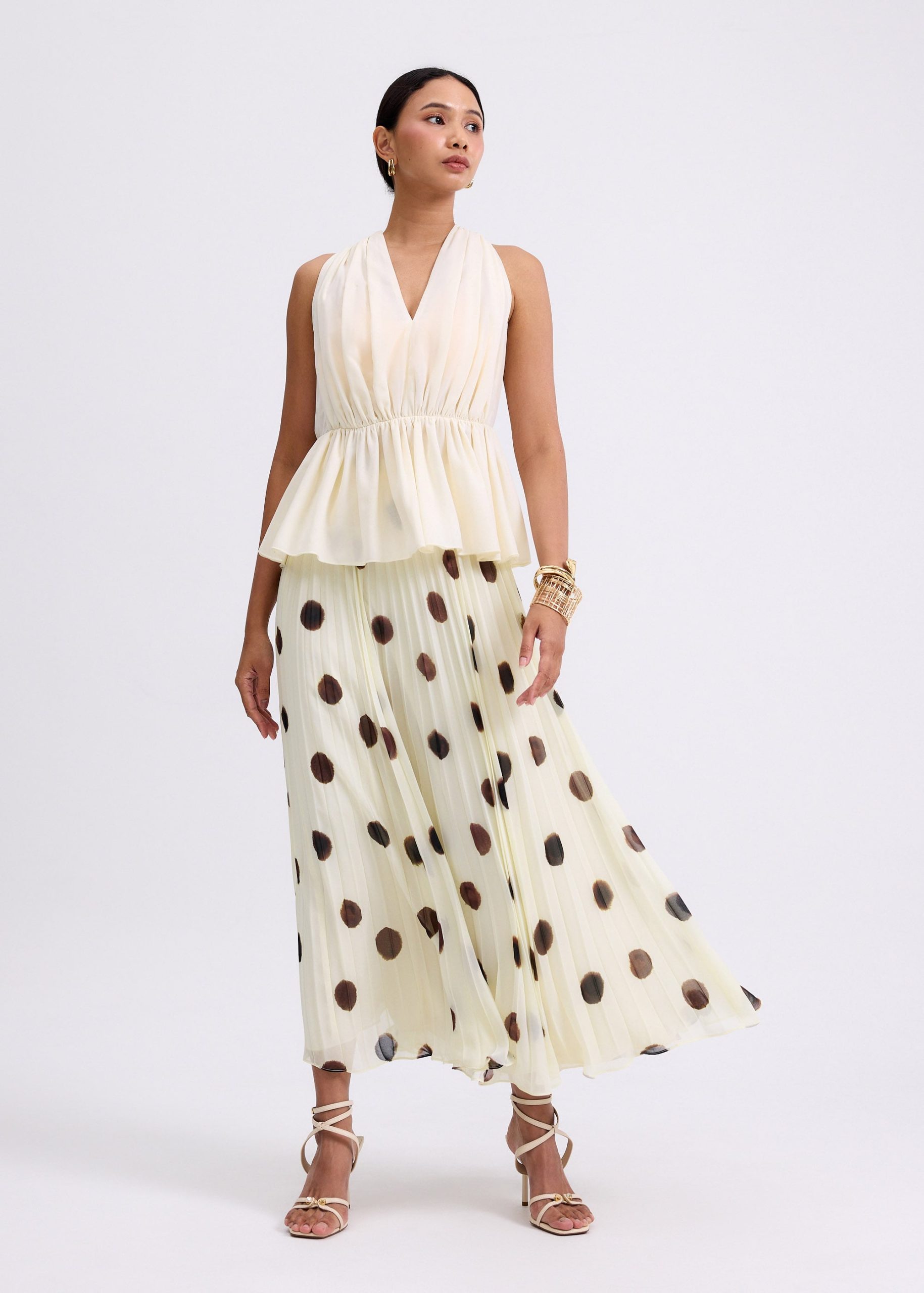 Plisse High Waist Flare Midaxi Skirt in Brushed Dots - Image 3
