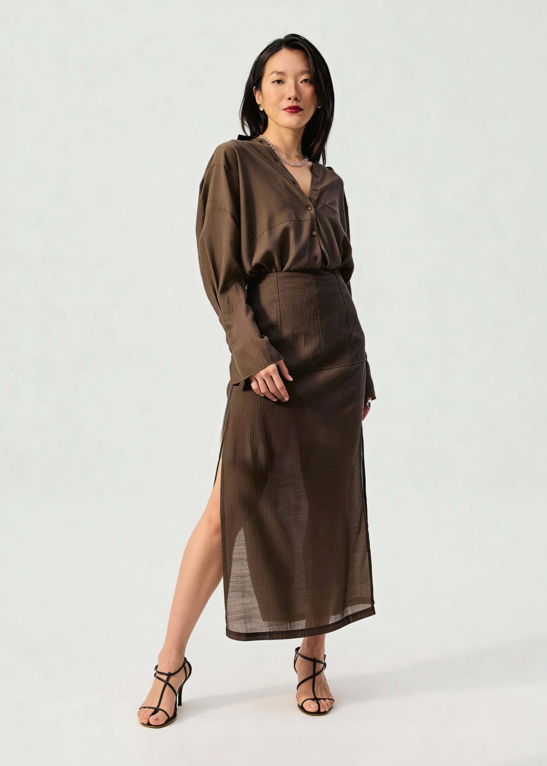 Sheer Lyocell Column Maxi Skirt - Image 9