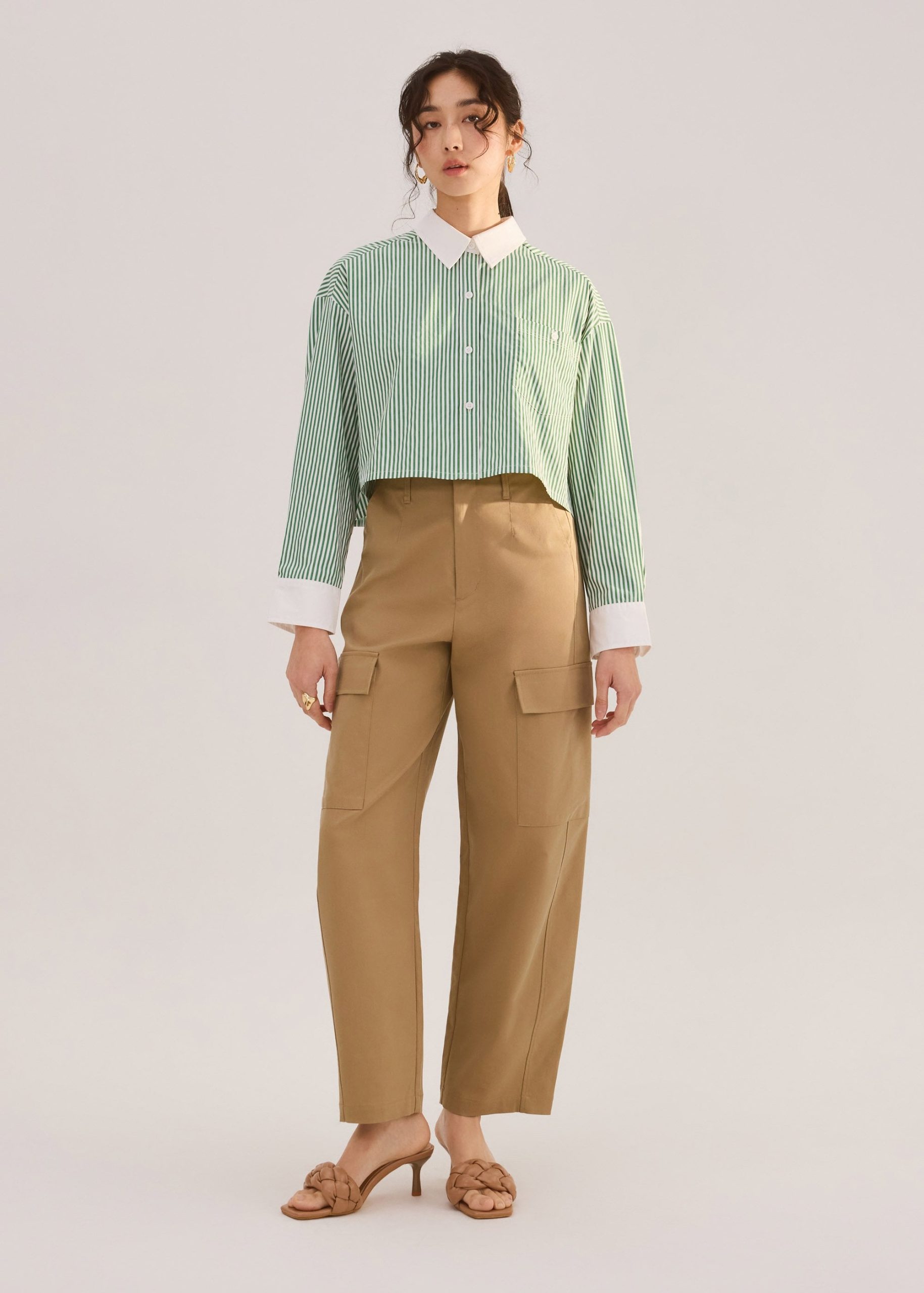 RuchedReady® Striped Cotton Collared Boxy Button Down Top - Image 13