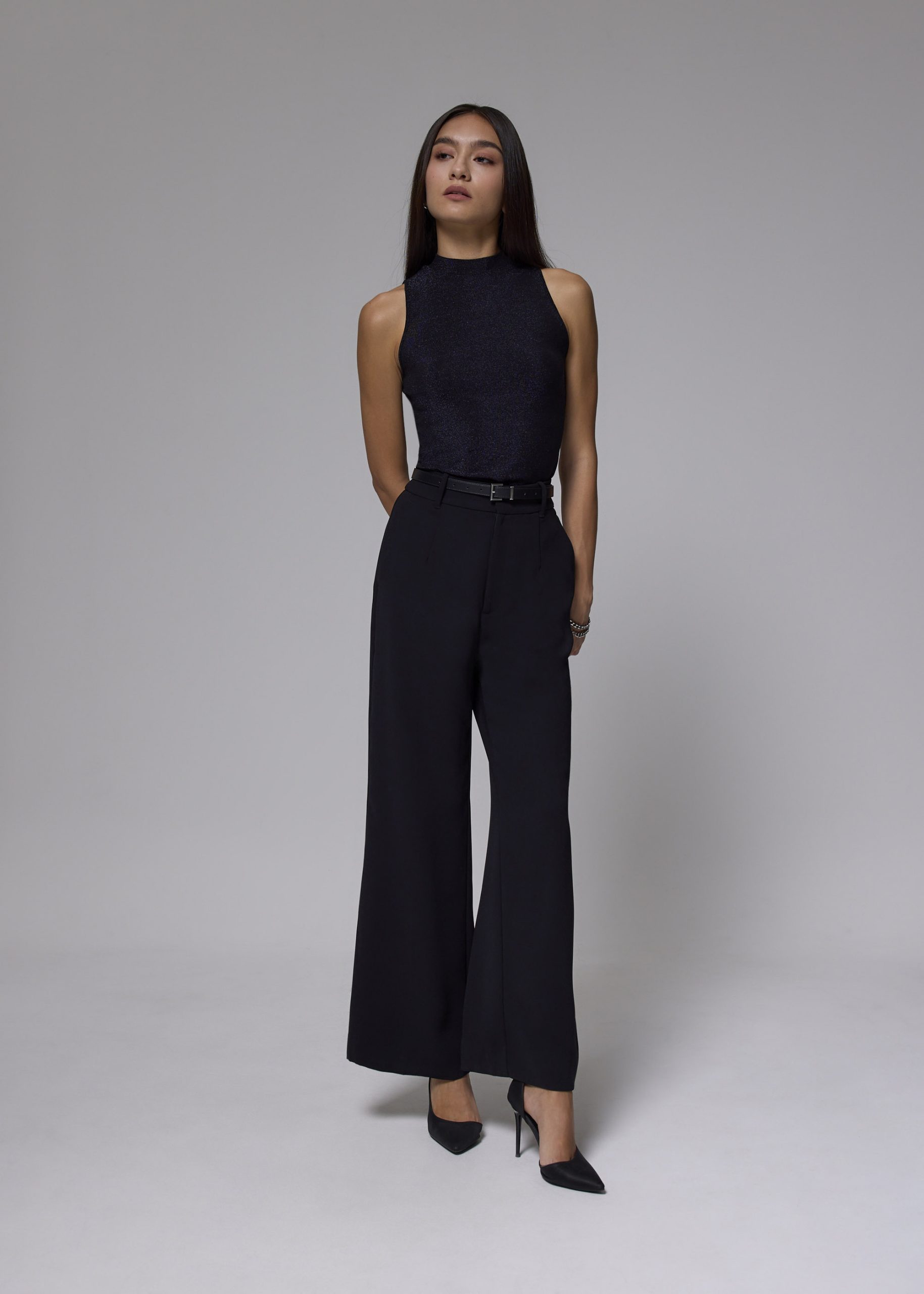 Fitted Jersey Mock Neck Top - Image 14