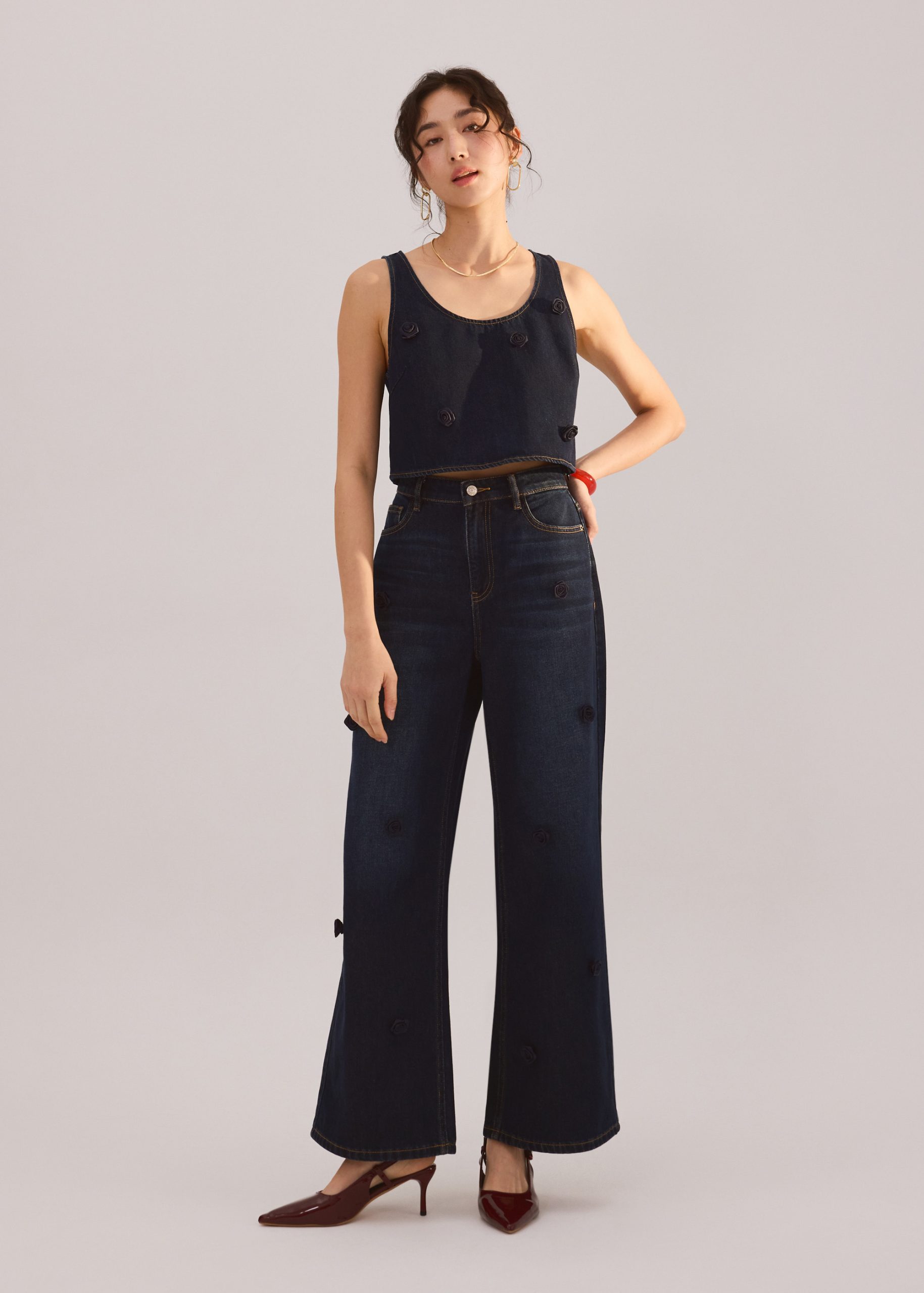Denim Rosette Boxy Crop Top - Image 3