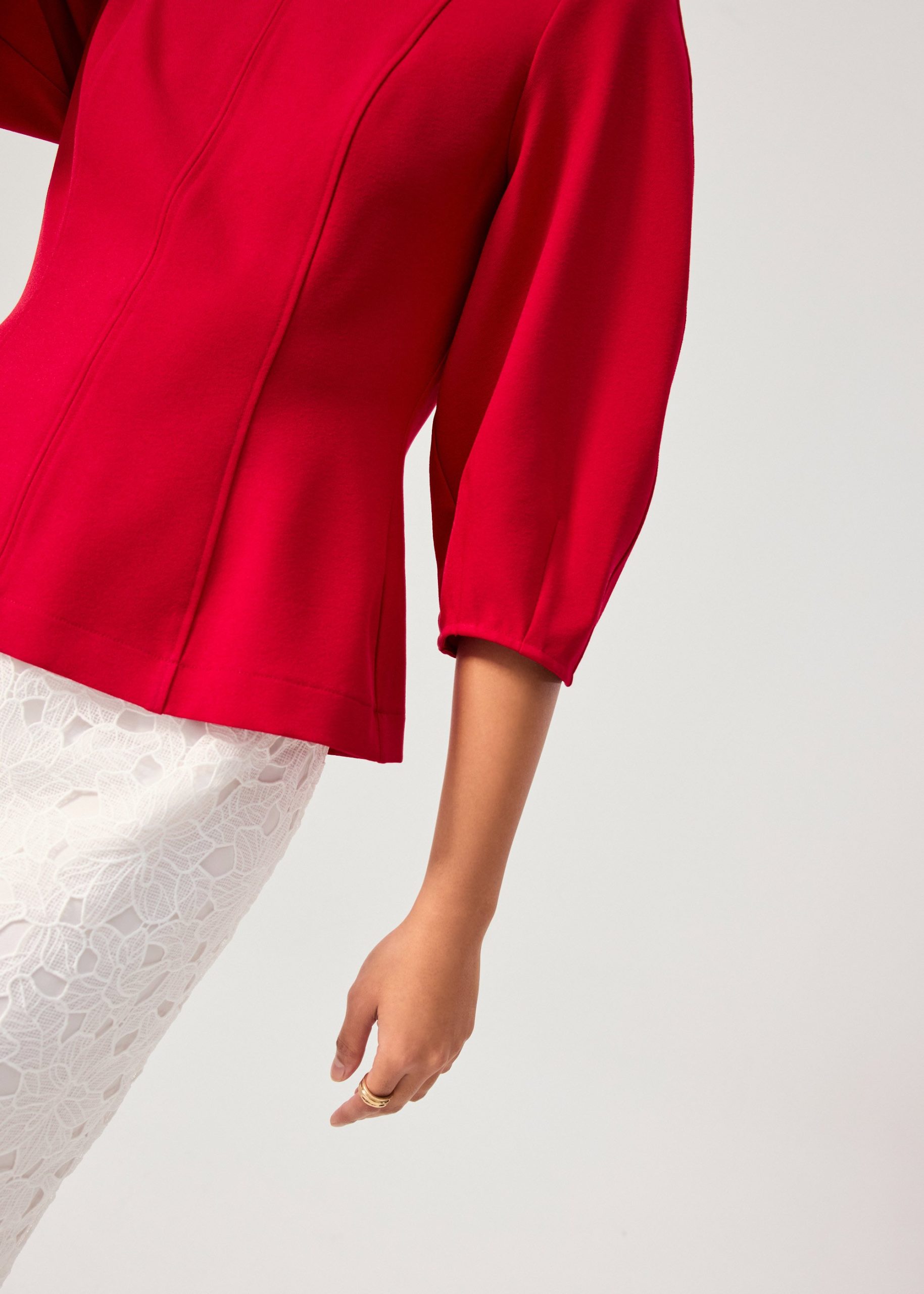 Eunice Panelled Round Neck Puff Sleeve Top - Image 5