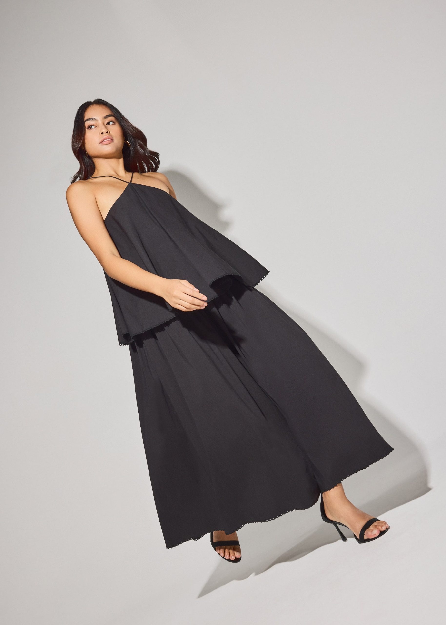 Cotton Tiered Halter Neck Trapeze Maxi Dress - Image 3